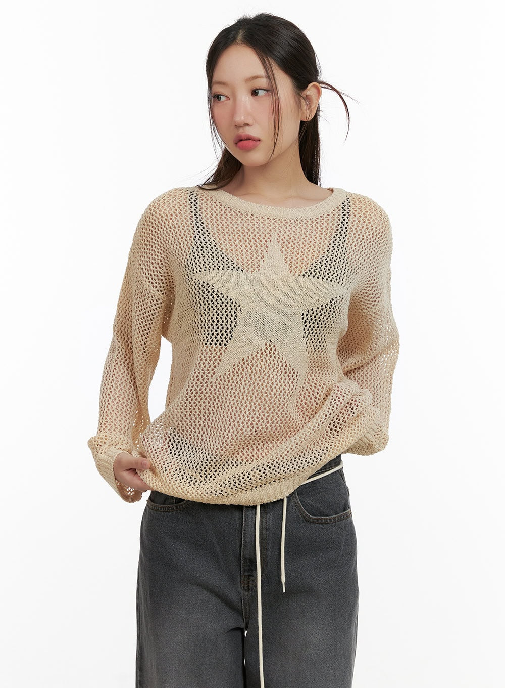 Acubi Star Mesh Oversized Top CL431 - Trendy Loose Fit Women's Fashion Top for Casual Outings & Streetwear Style