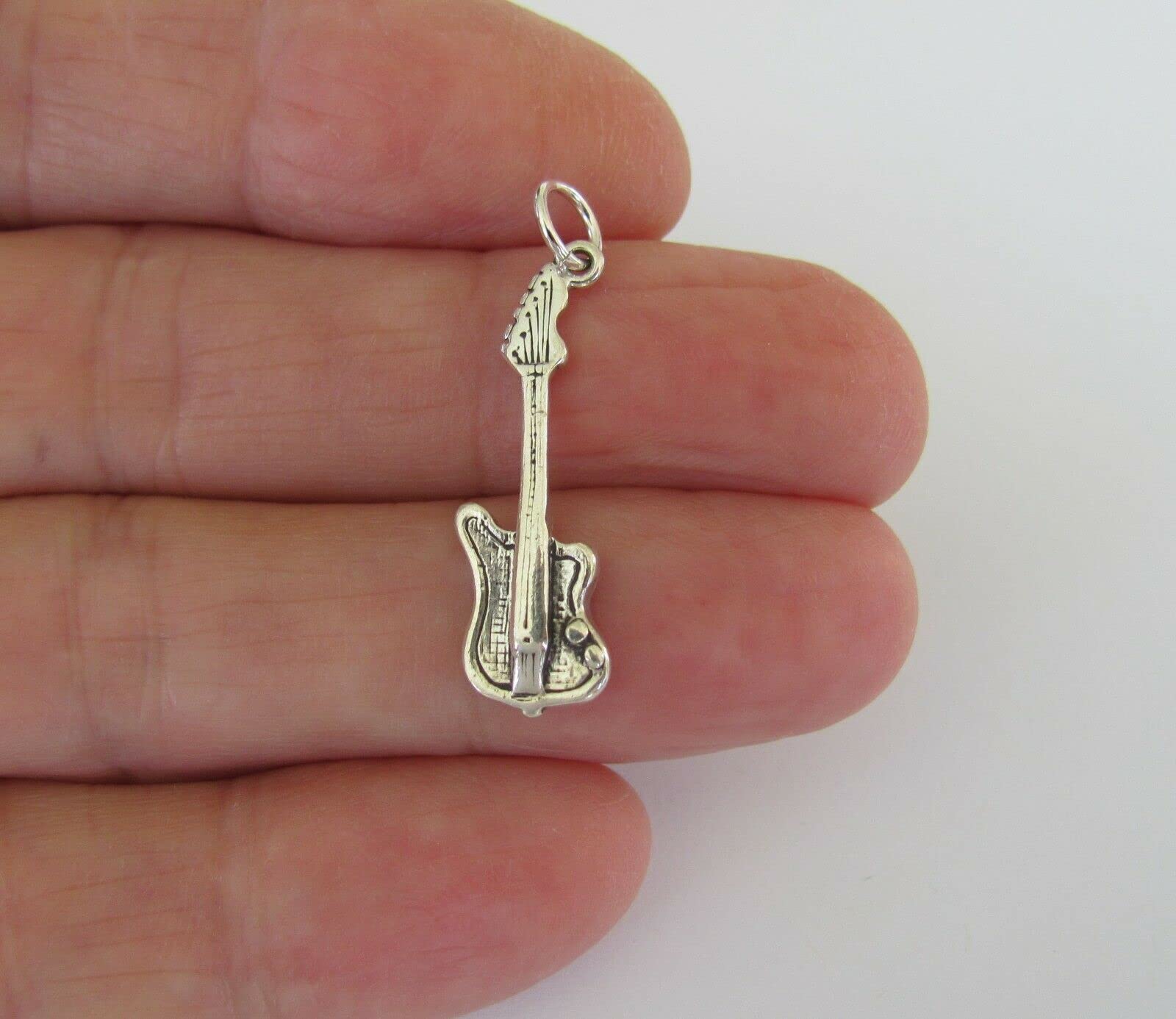 DIY Sterling Silver Electric Guitar Charm Pendant for Jewelry Making - Perfect for Bracelets, Necklaces & Craft Projects