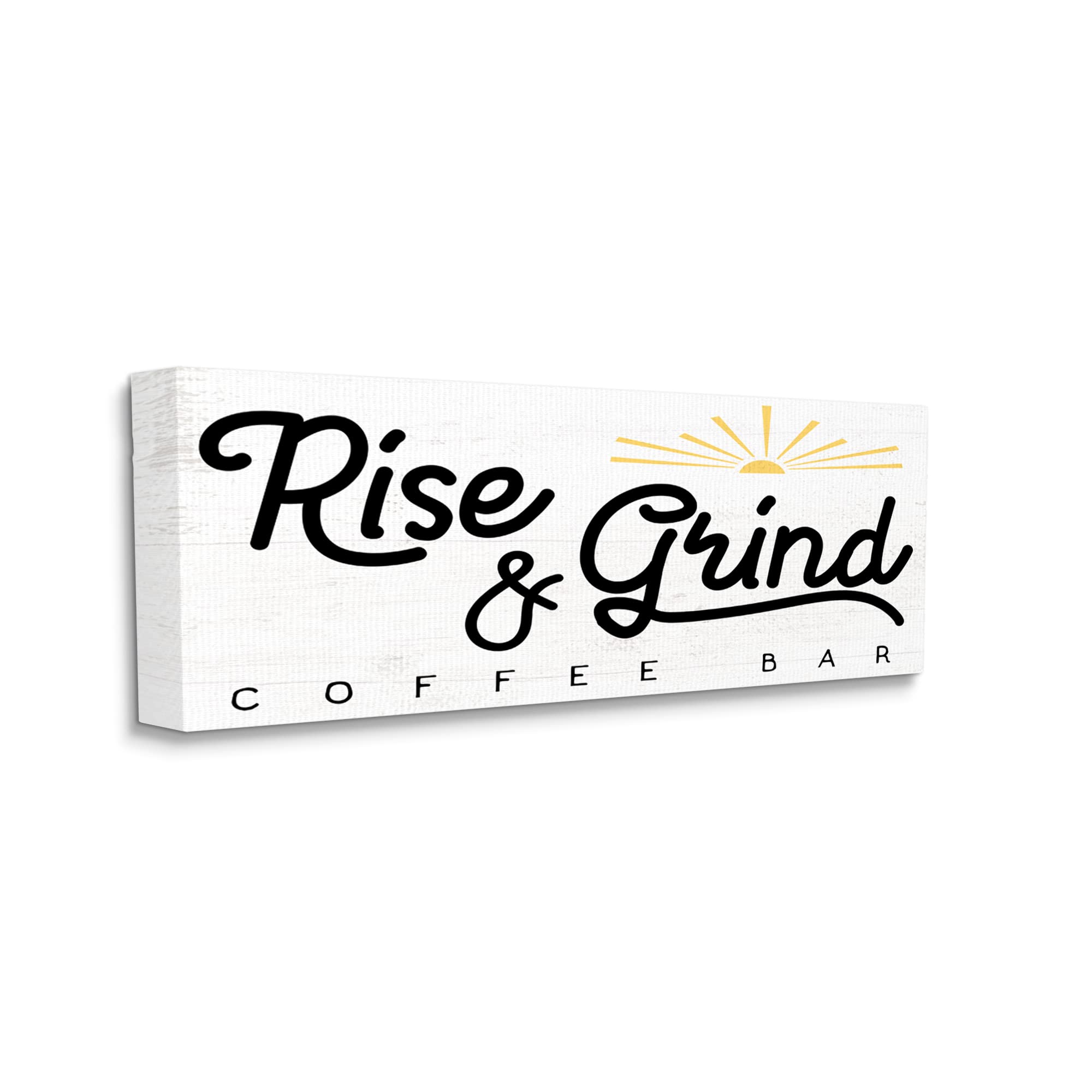 Stupell Industries Rise & Grind Coffee Bar Sign - Rustic Sunrise Wall Art by Daphne Polselli - 30x13 Inch Off-White Canvas - Perfect for Kitchen Decor, Coffee Shop & Home Bar