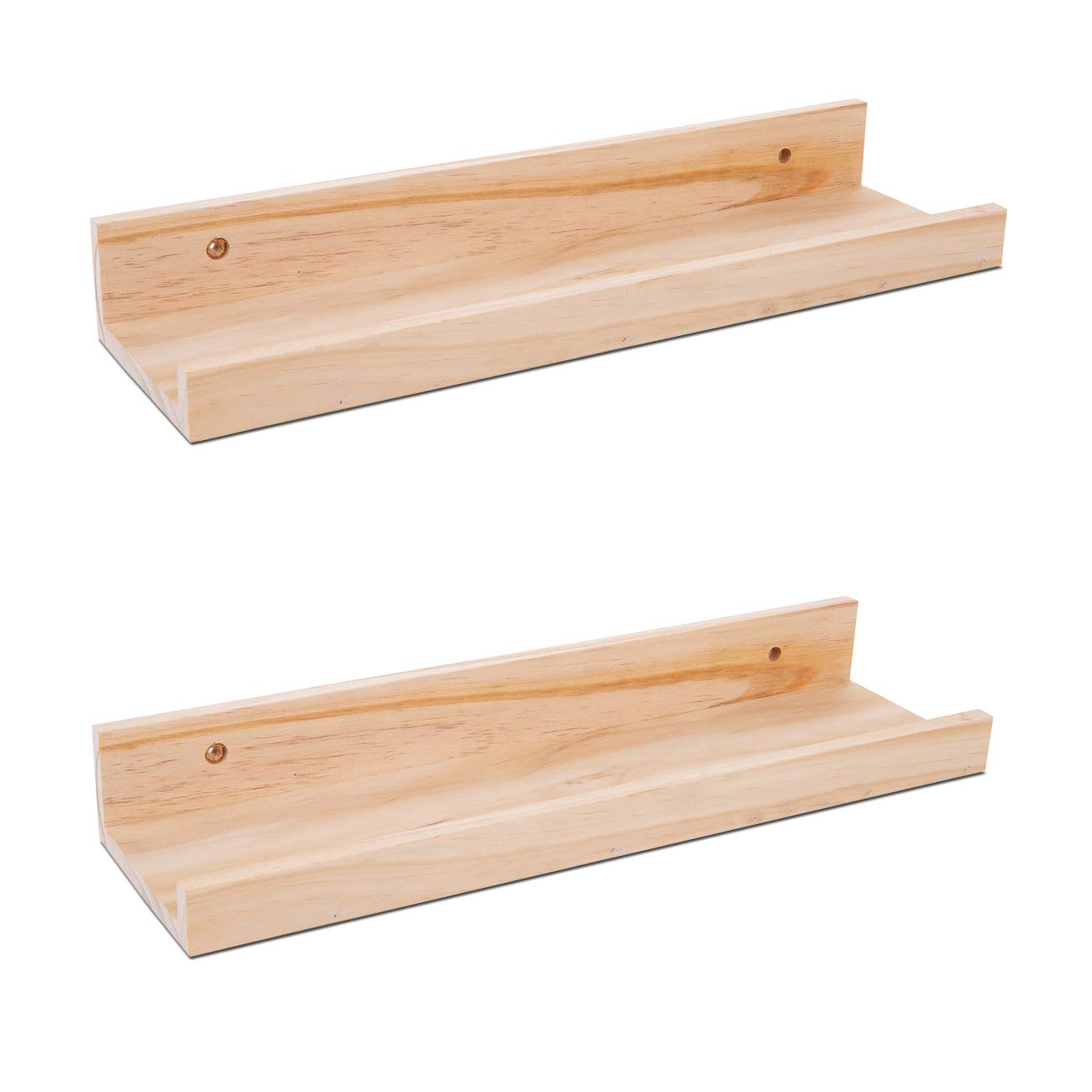 AZSKY Set of 2 Floating Shelves 16 Inch - Natural Wood Wall Shelves for Picture Frames, Books & Decor - Perfect for Living Room, Nursery & Gallery Display
