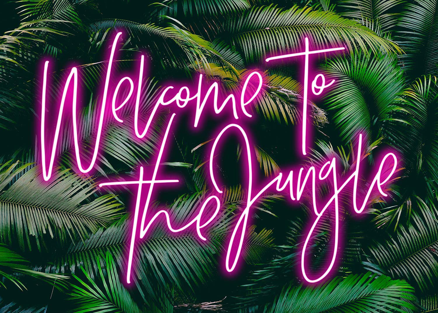 Welcome To The Jungle Tropical Neon Print T-Shirt - Vibrant Graphic Tee for Men & Women - Perfect for Summer Parties, Music Festivals and Tropical Vacations