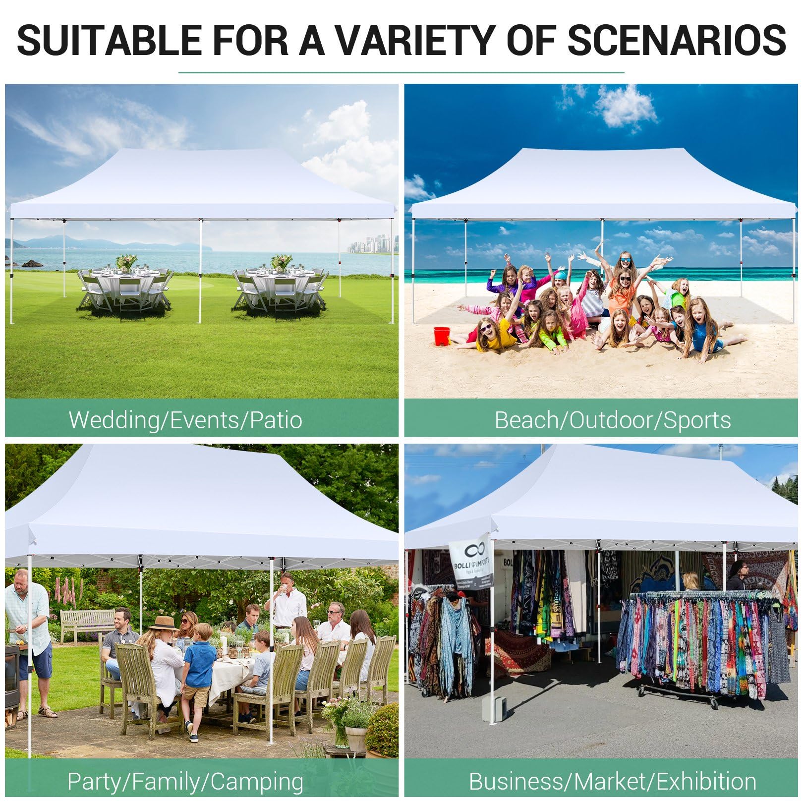 COBIZI 10x20ft Pop Up Canopy Tent with 4 Removable Sidewalls - Waterproof & UV50+ Protection, Easy Setup Commercial Gazebo with Carrying Bag, Adjustable Leg Heights - Perfect for Outdoor Parties, Farmers Markets, Camping & Beach Events