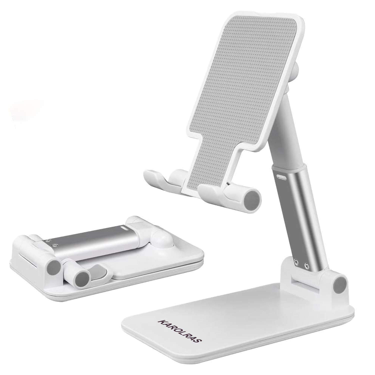 Foldable Adjustable Phone Stand Holder for Desk - Compatible with iPhone, iPad, Tablets & Kindle | Portable Desktop Tablet Dock Cradle for Office, Home & Travel (White)