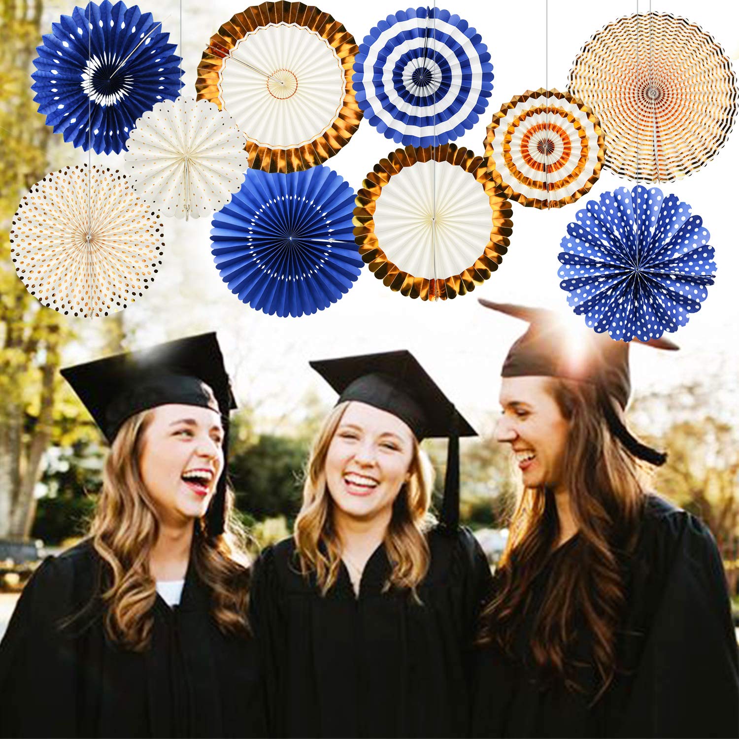 Royal Prince Baby Shower & Graduation Party Decorations - 10pcs Navy Gold Bridal Shower Supplies, Blue Pinwheel Backdrop for 1st Birthday & Prince Themed Events - Perfect for Nursery, Gender Reveal, and Royal Celebration Decor