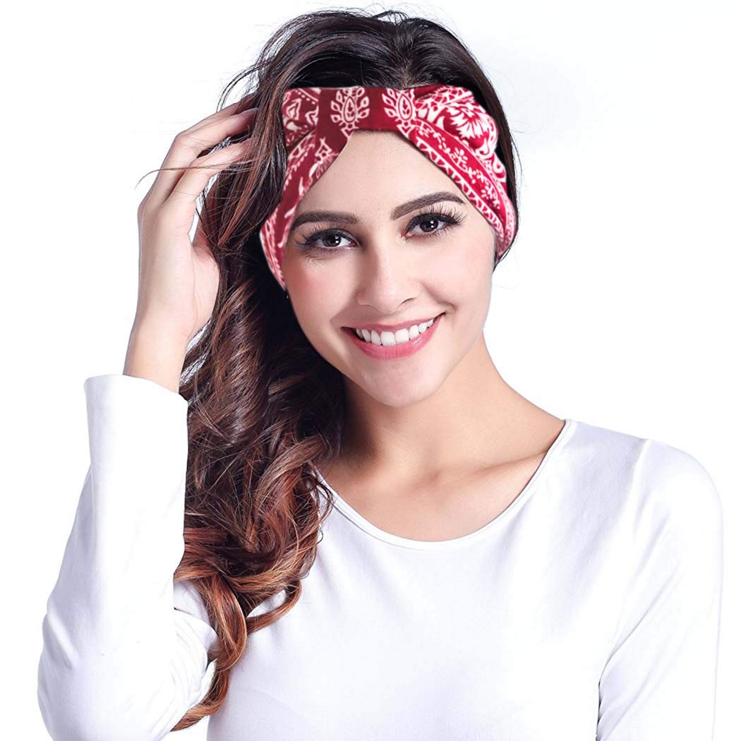 Bohend Boho Headbands for Women - Wide Knotted Stretchy Cotton Hair Bands, Fashion Printed Bandeau Headwraps - Perfect for Yoga, Sports, Travel & Everyday Wear (Style A)