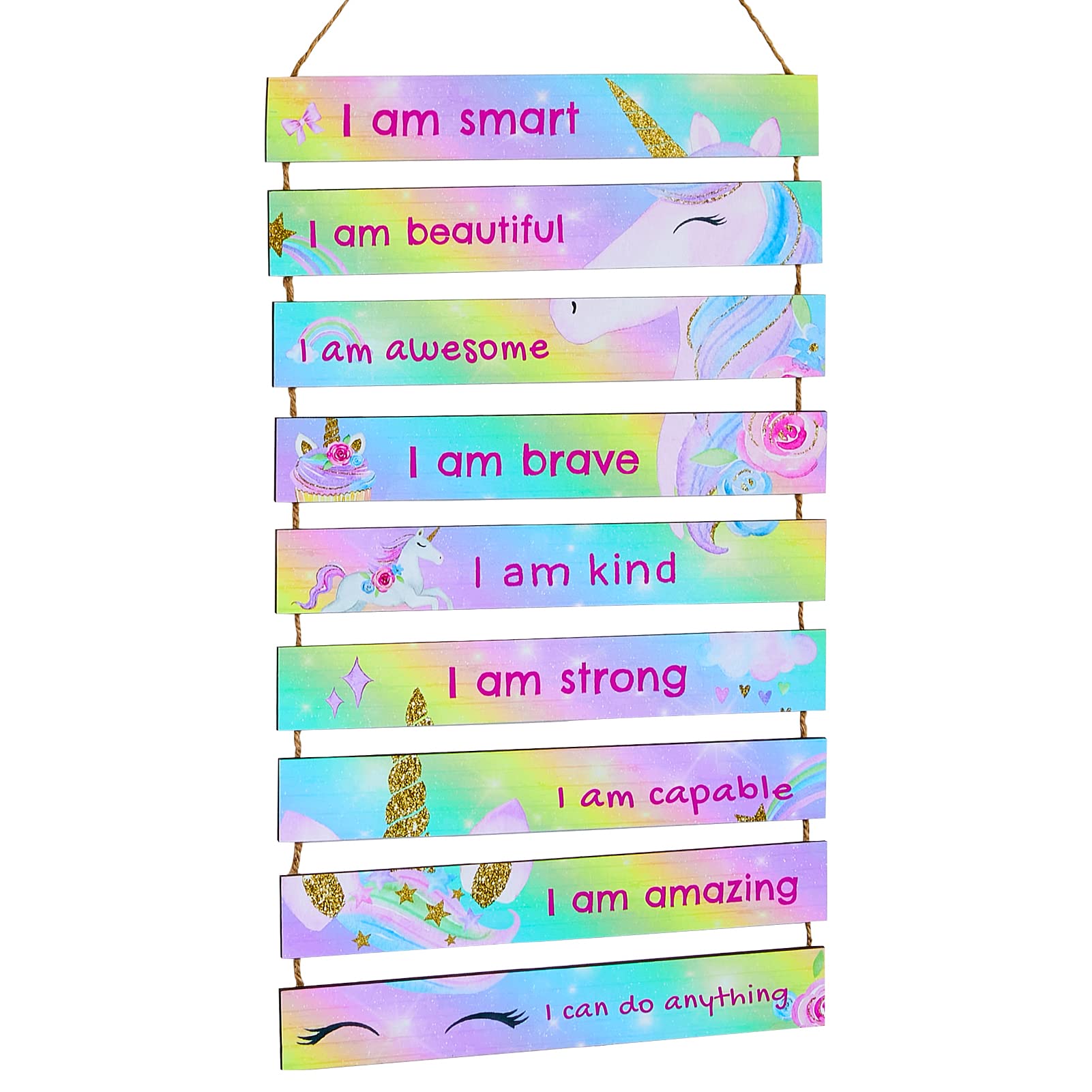 Basumee Unicorn Wall Decor for Girls Room - Inspirational Motivational Wall Art Hanging Sign, Rainbow Nursery & Dorm Decor - Perfect for Teen Girls Bedroom, Kids Room Decorations & Gift Ideas