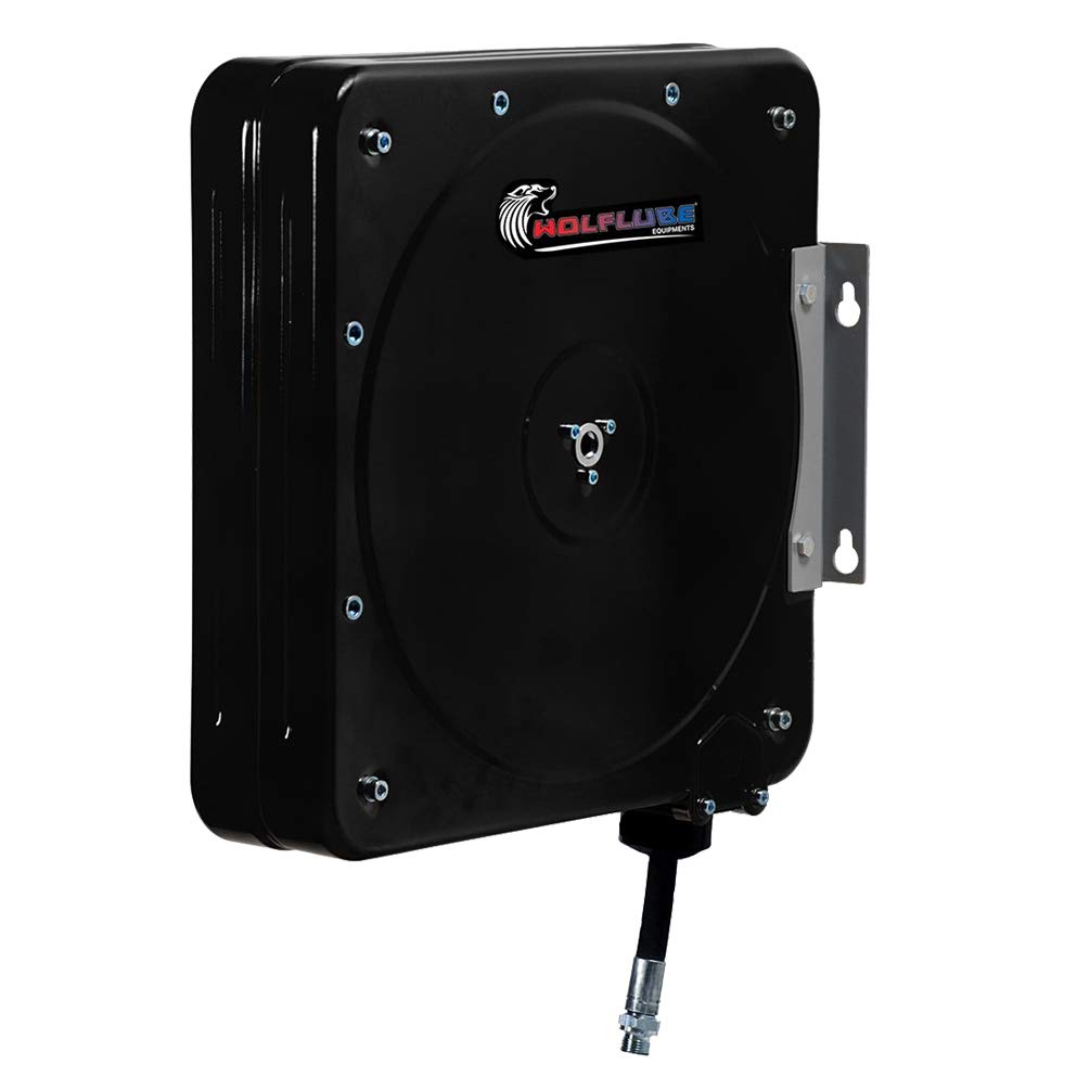 Automatic Grease Hose Reel with 1/4in x 50ft Hose - Heavy Duty Retractable Hose Reel for Automotive, Industrial, and Workshop Use