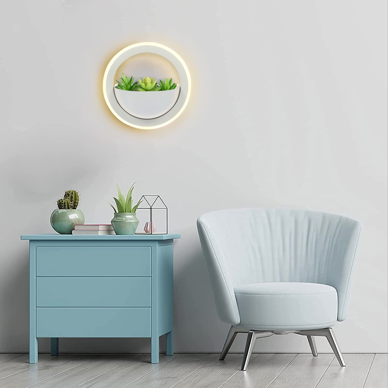Modern Nordic LED Wall Sconces with Motion Sensor - Green Artificial Plant Wall Light for Hallway, Staircase & Home Decor - Energy Saving Indoor/Outdoor Lighting for Bedroom, Living Room & Garden