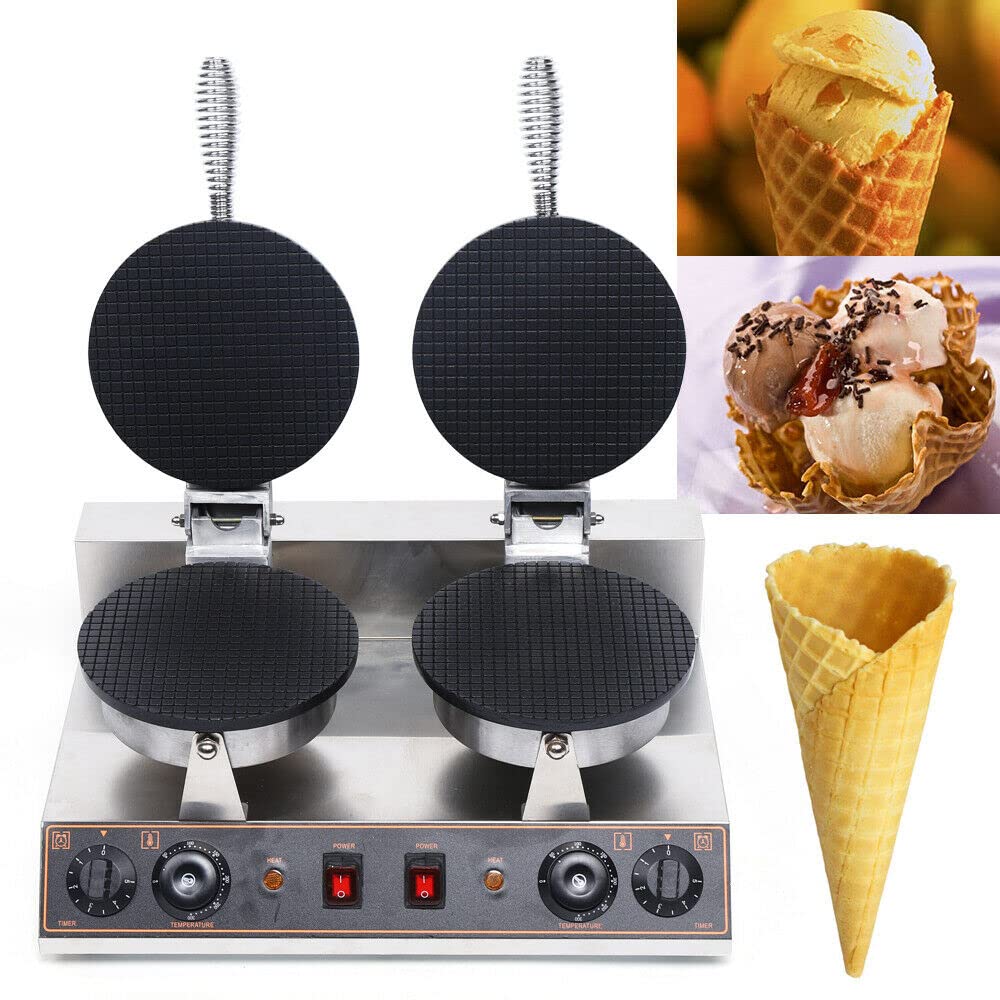 Commercial Waffle Cone Maker Machine - 1200W Nonstick DIY Ice Cream Cone Iron with 180° Rotatable & Temperature Control - Perfect for Homemade Cones, Bakeries, and Ice Cream Shops