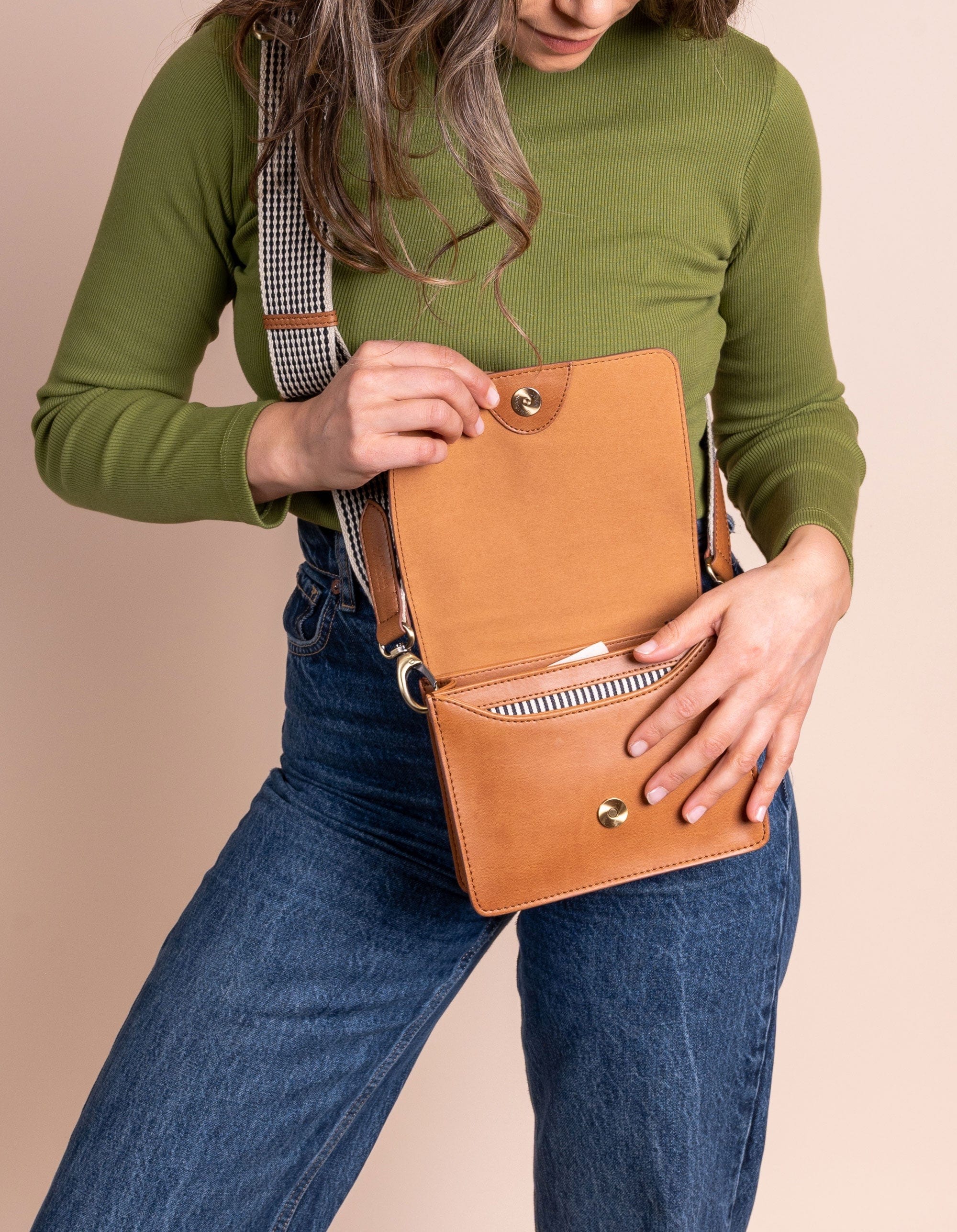 Mini Audrey Apple Leather Vegan Crossbody Bag for Women - Brown | Stylish & Eco-Friendly Purse for Everyday Use, Work & Travel