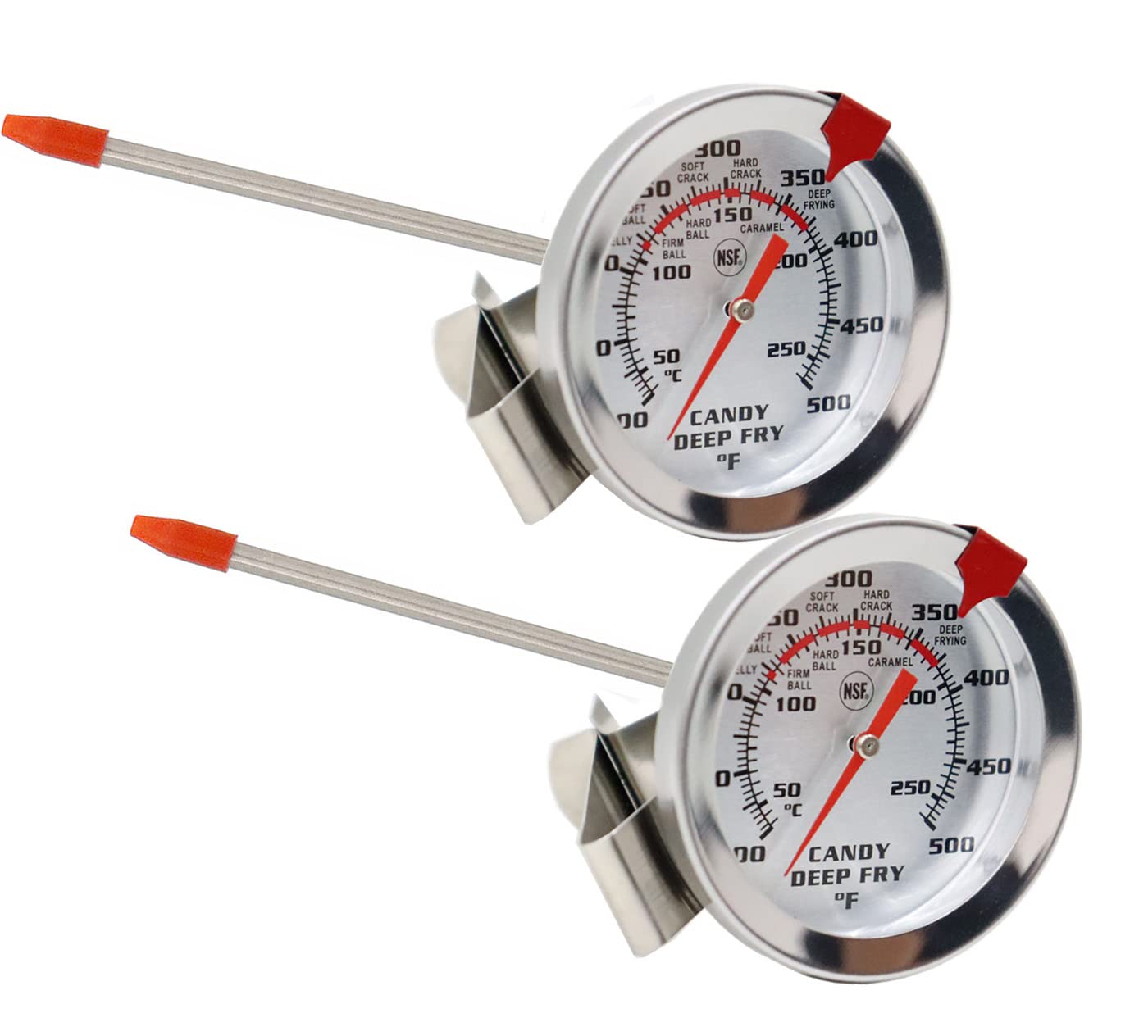 8-Inch Candy & Turkey Deep Fry Thermometer with Clip - 2 Pack for Candy Making, Deep Frying, Candle Making, Large Pots - Perfect for Home Kitchen, Baking & Cooking