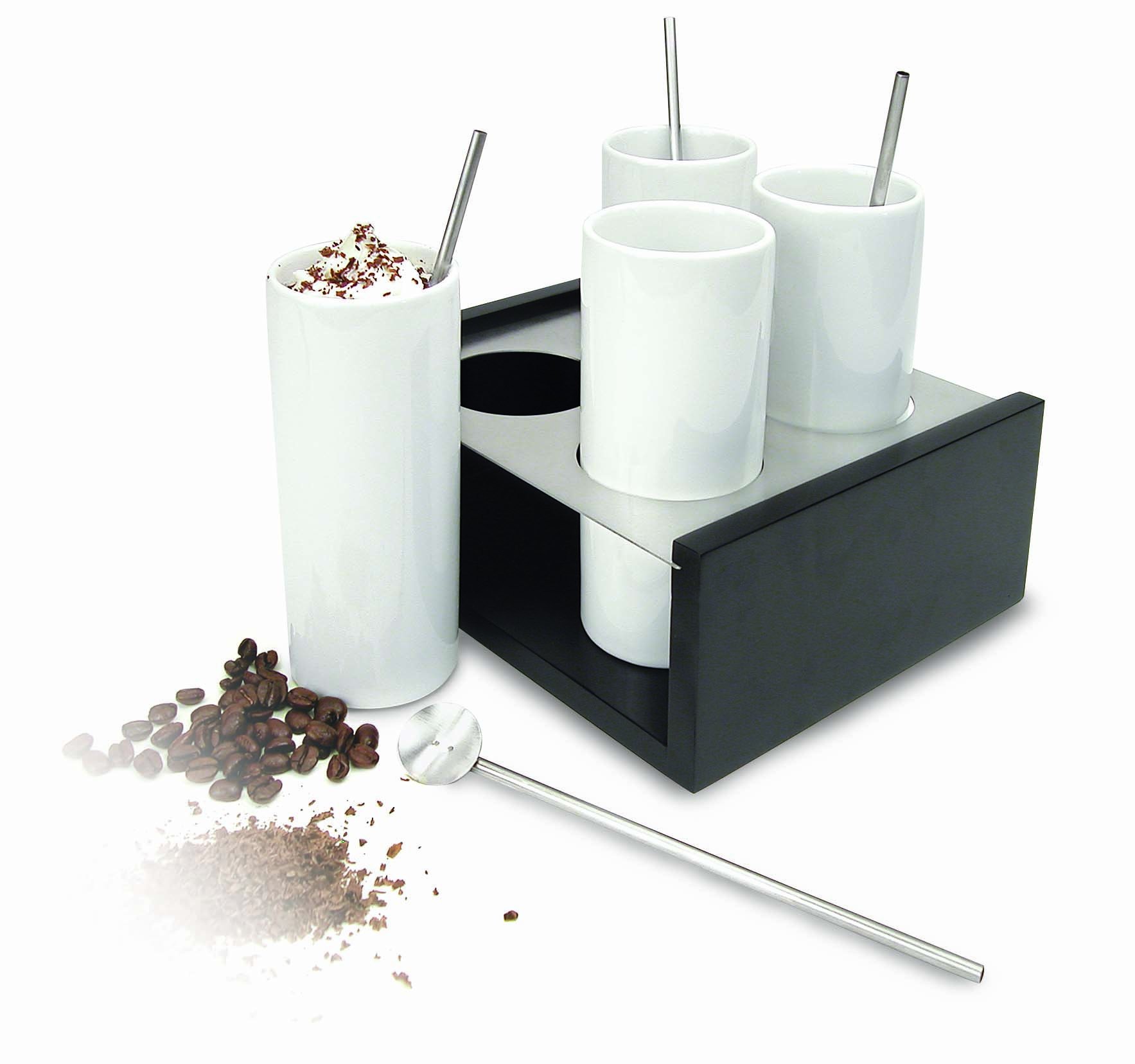 Premium Ceramic Cappuccino Mugs Set with Wooden Tray - 4-Piece Coffee Cups for Espresso, Latte & Tea - Perfect for Home, Office & Cafe Use