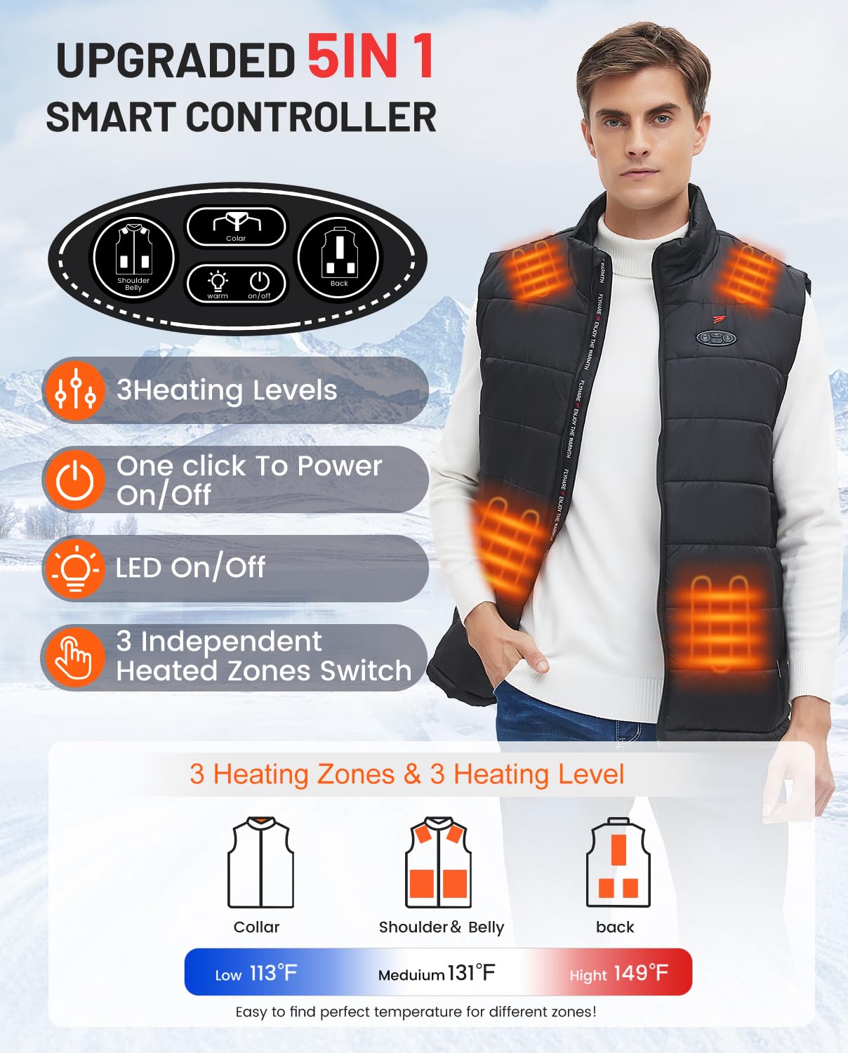 Flyhare Heated Vest for Men with Battery Pack - Lightweight Electric Warming Jacket for Outdoor Activities, Hunting, and Winter Sports
