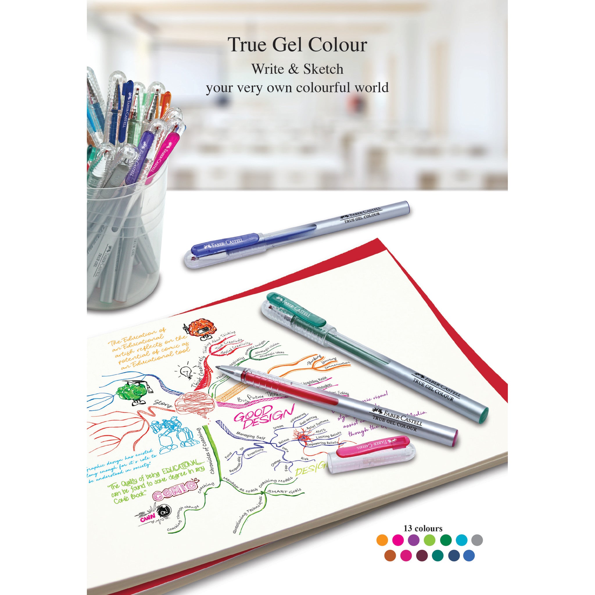 Premium True Gel Pens Set of 6 - Smooth Writing 0.7mm Fine Tip - Vibrant Colors #242622 - Perfect for Journaling, Note Taking & Art Projects