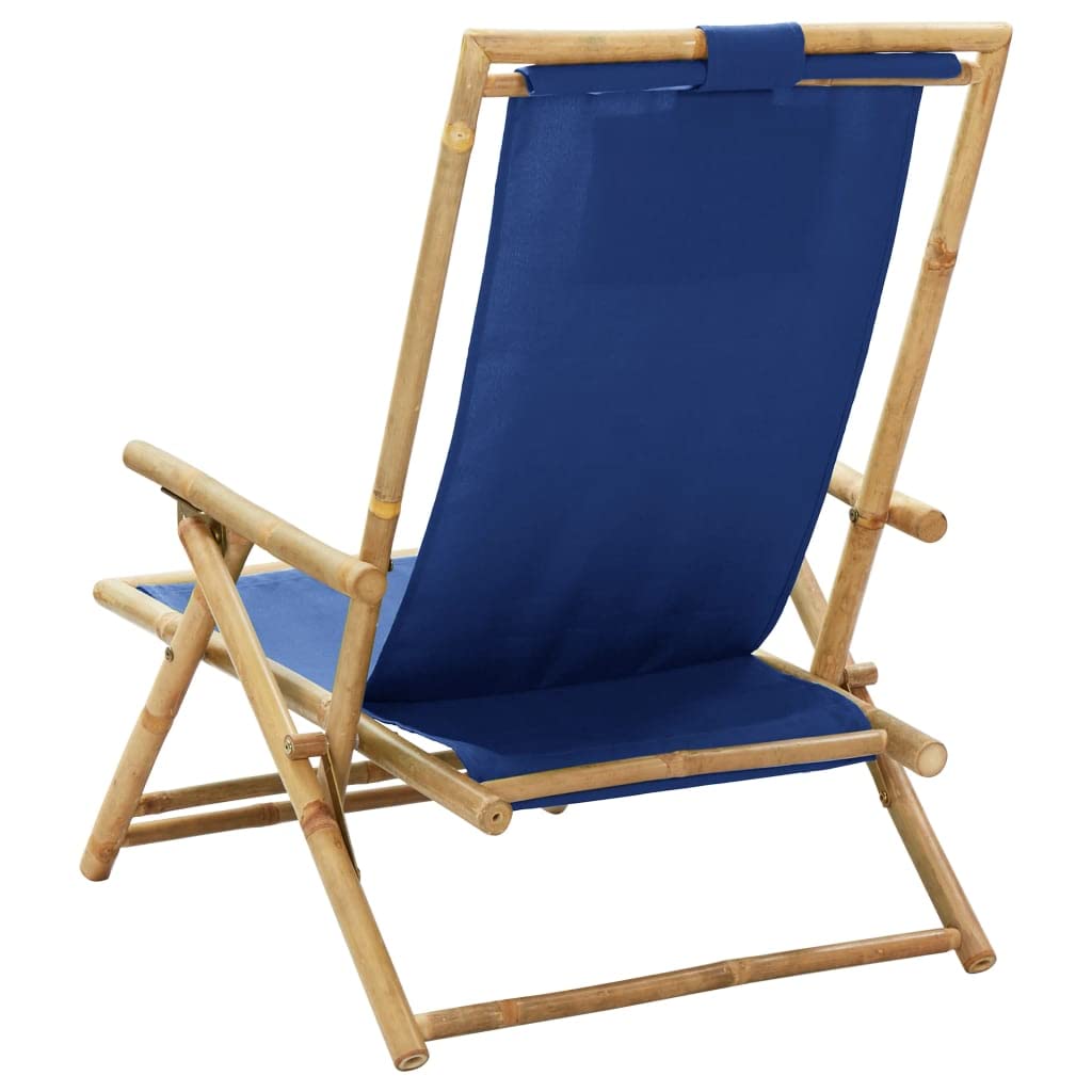 Farmhouse Style Lounge Chair - Reclining Armchair with Navy Blue Fabric & Bamboo Frame for Living Room, Office, Study, Bedroom - Cozy Reading Chair & Club Chair for Apartments