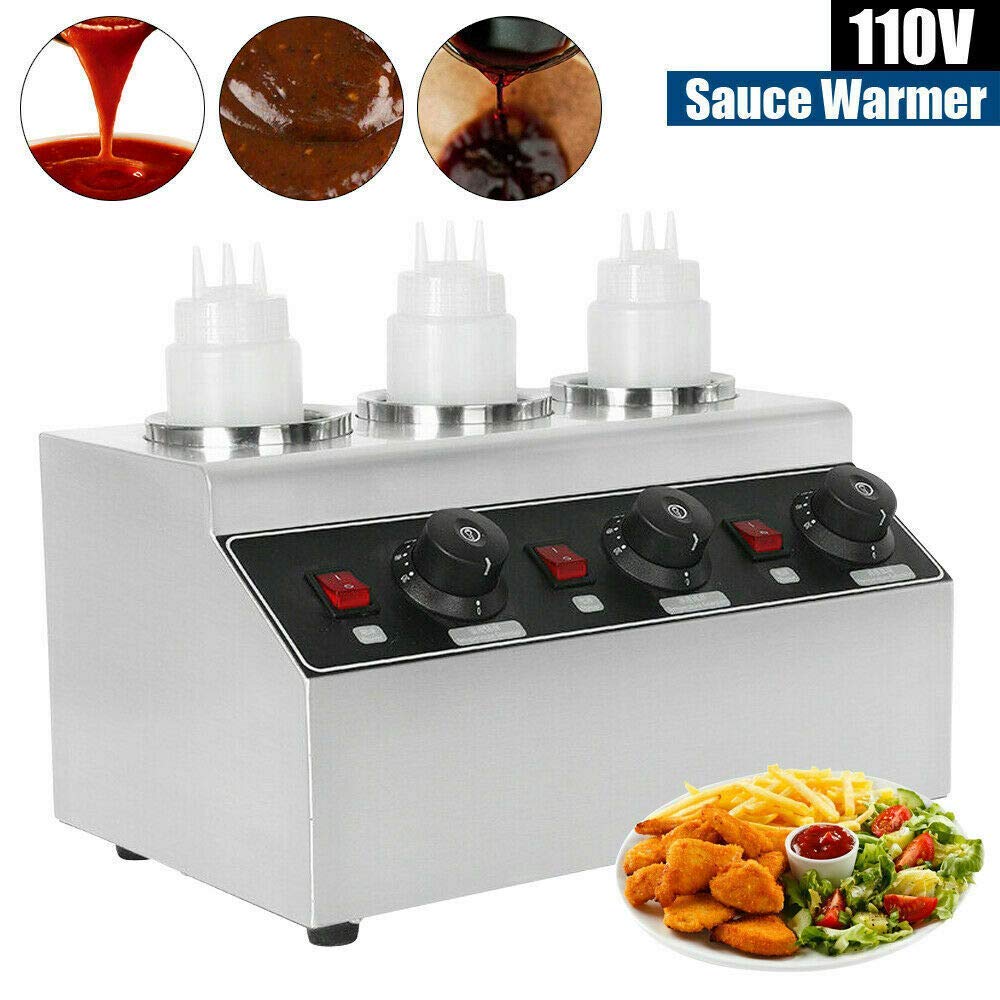 Commercial Electric Sauce Warmer - 3 Bottle 240W 3-Head Jam Dispenser with Temperature Control (30-85°C) - Perfect for Restaurants, Cafes & Catering Services