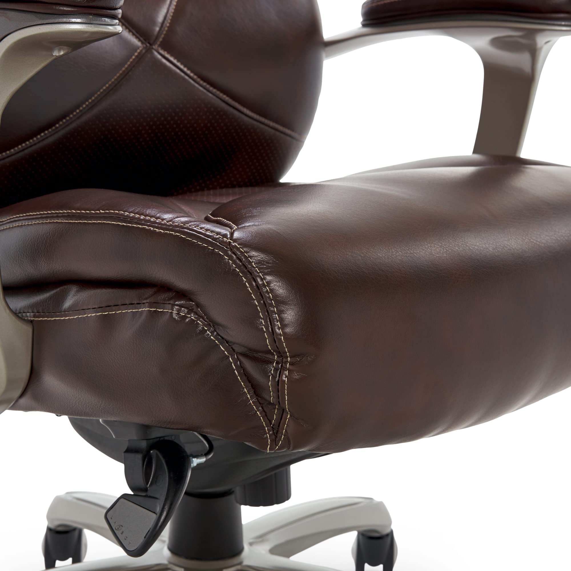 La-Z-Boy Cantania Executive Office Chair with AIR Lumbar Support & Memory Foam Cushions - Ergonomic High Back Desk Chair with Brown Bonded Leather - Perfect for Home Office, Gaming & Workspaces