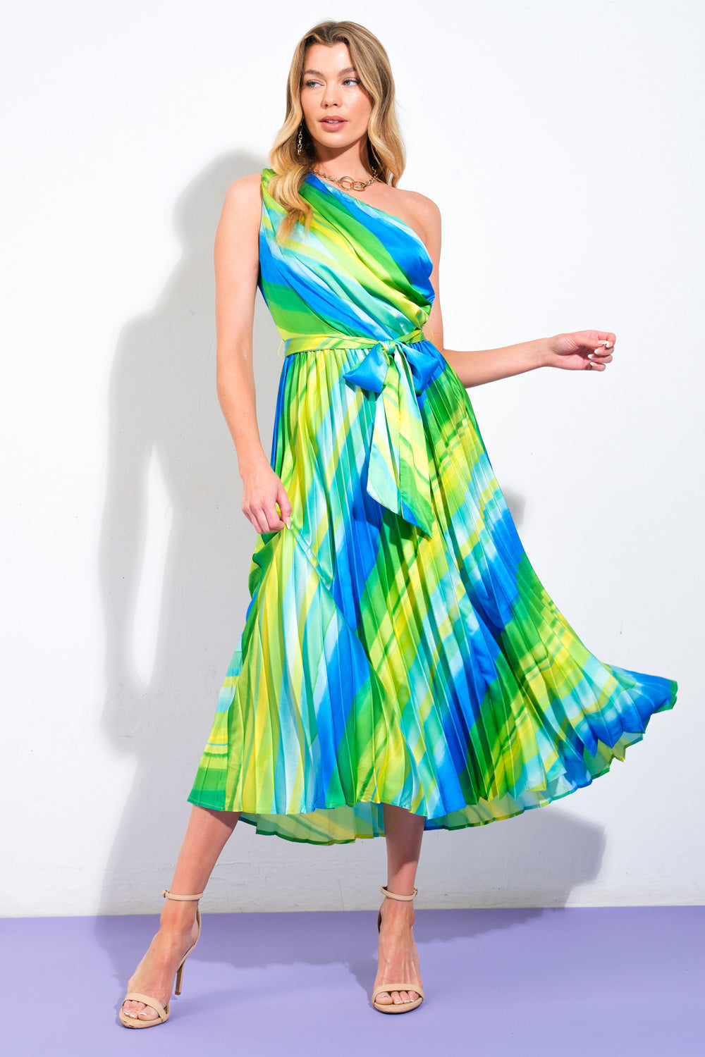 Exuberant Elegance One Shoulder Midi Dress - Perfect for Cocktail Parties, Weddings & Evening Events