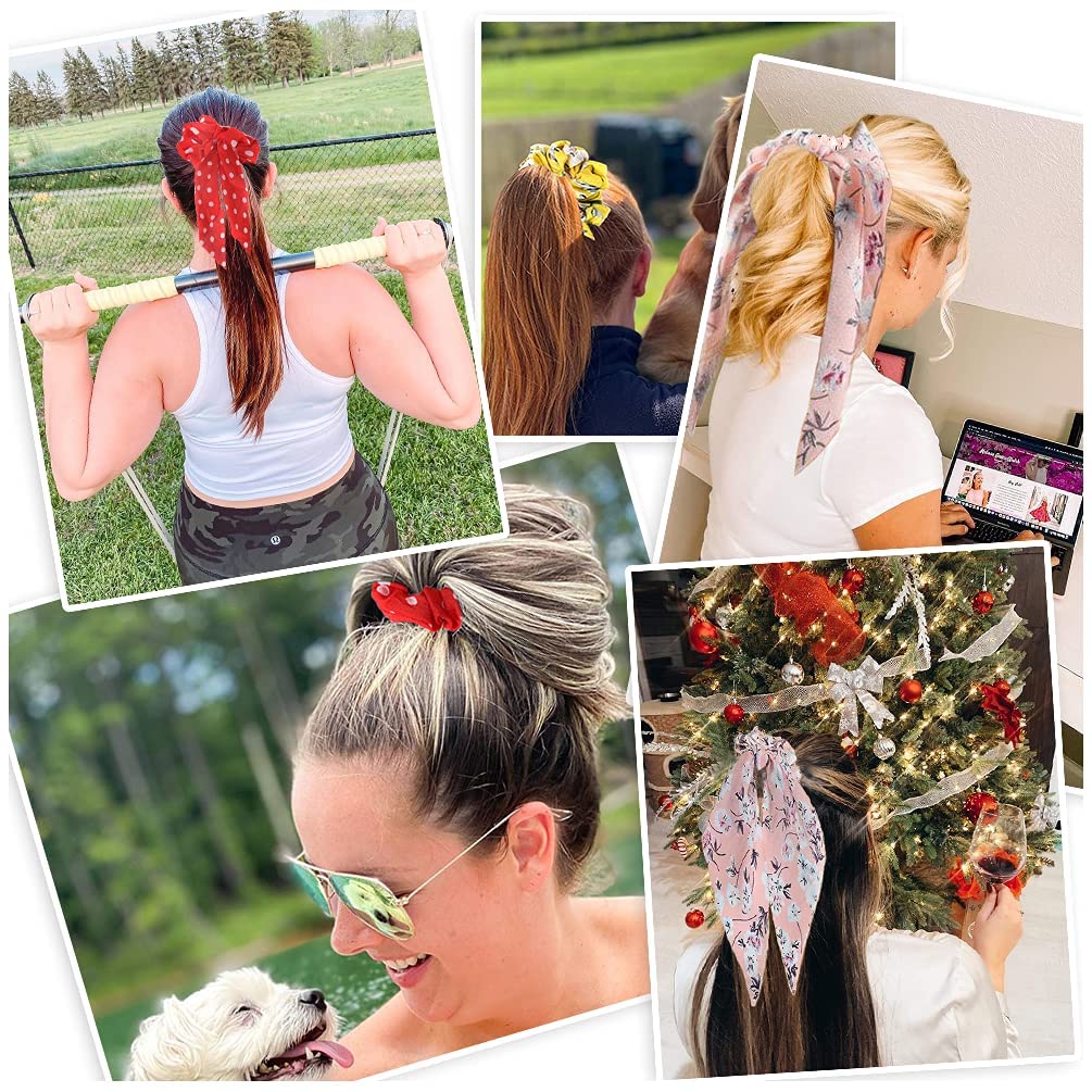6-Piece Scarf Scrunchies with Long Ribbon Tails - Women's Hair Ties, Ponytail Holders & Hair Accessories for Girls | Perfect for Bun Hairstyles, Curly Hair & Holiday Gifts | Great for Daily Wear, Parties & Special Occasions