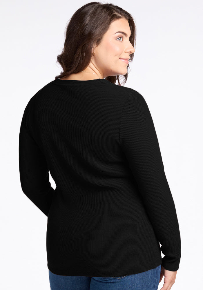 Hadley Ribbed Crew Neck Sweater for Women - Soft & Comfortable Black Pullover for Casual Wear, Office & Fall Outfits