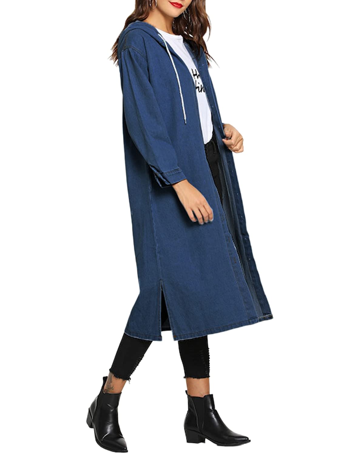 Vintage Women's Long Denim Jacket - Classic Long Sleeve Jean Coat for Windbreaker & Outerwear | Perfect for Casual Wear, Fall Fashion & Outdoor Adventures
