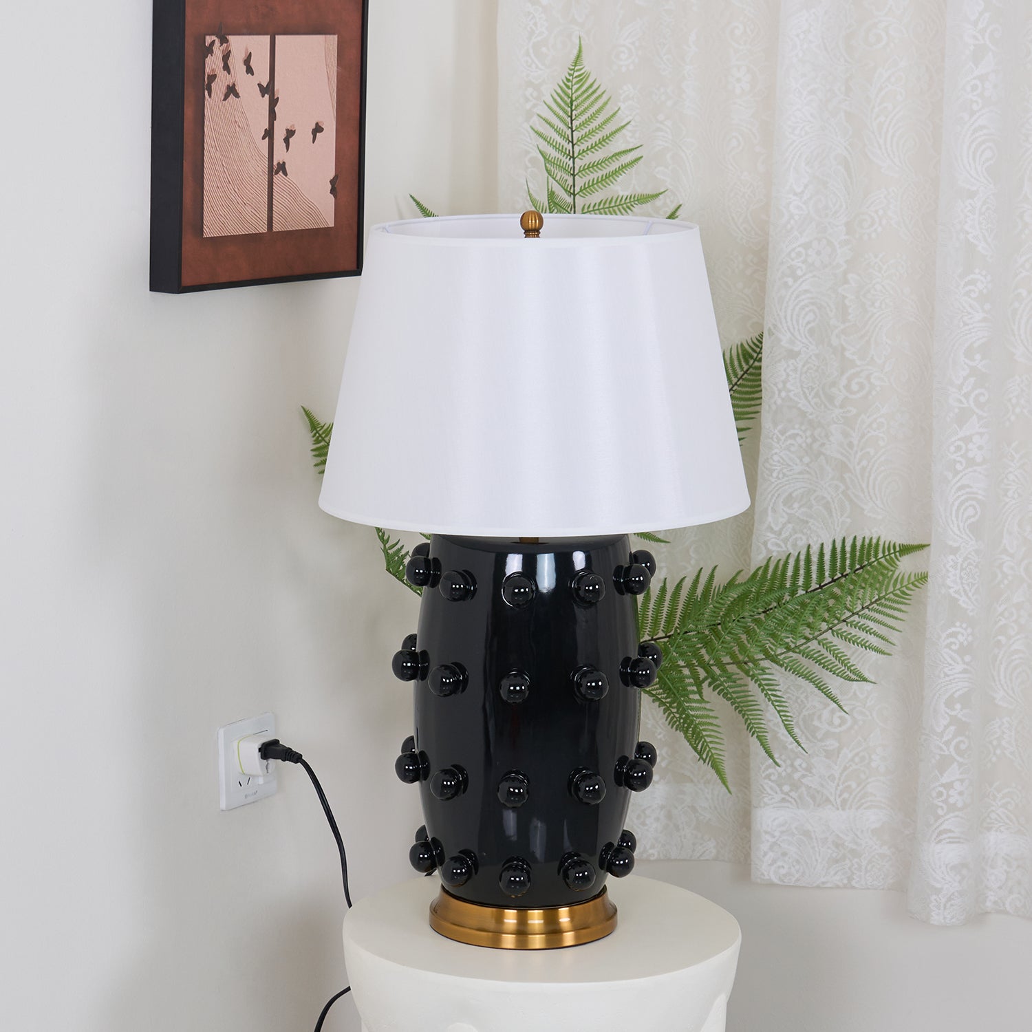 Polka Dot Porcelain Table Lamp - Elegant Home Decor for Bedroom, Living Room & Office - Stylish Ceramic Lamp with Adjustable Brightness