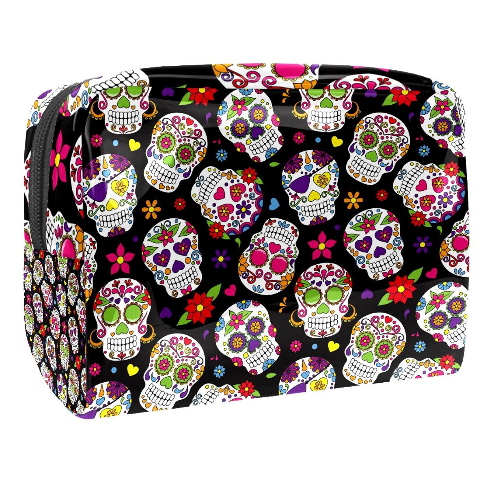 Personalized Sugar Skull PVC Cosmetic Bag with Zipper - Waterproof Makeup Organizer, Travel Toiletry Pouch for Women | Perfect for Travel, Gym & Daily Storage