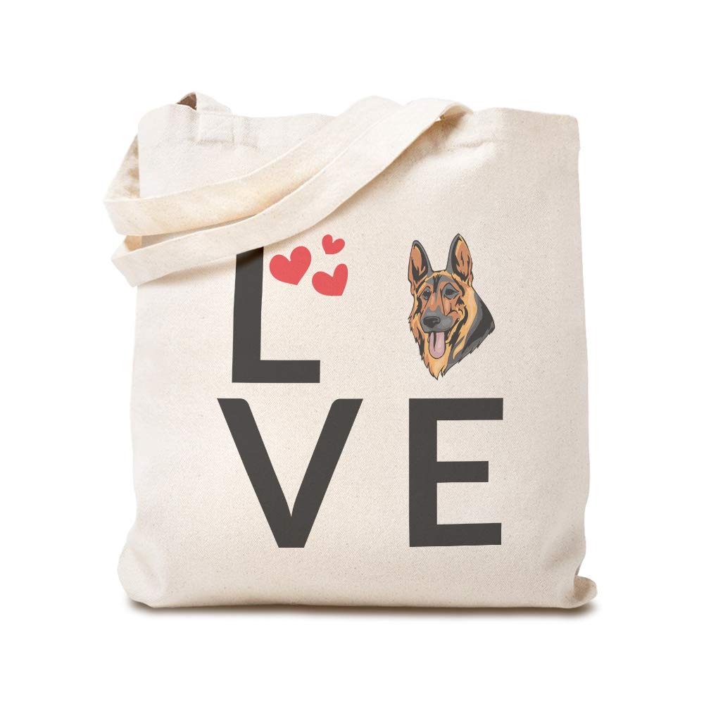 Custom Canvas Tote Bag with German Shepherd Dog & Hearts Print - Reusable Shopping & Beach Bag for Women - Perfect for Groceries, Travel & Daily Use