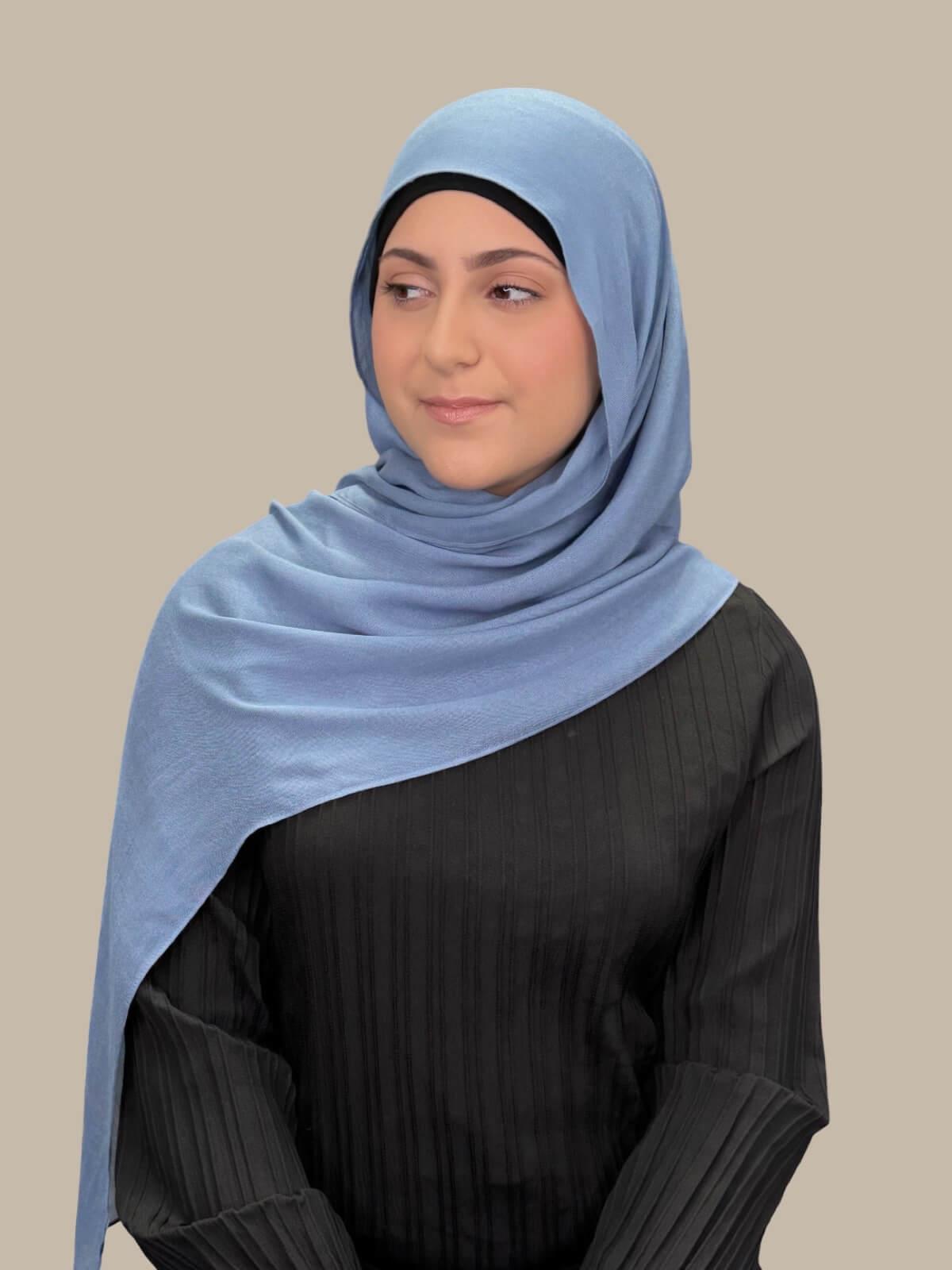 Stylish Modish Girl Cotton Modal Hijab Scarf - Soft & Breathable Steel Blue - Perfect for Daily Wear, Prayer & Fashion Outfits