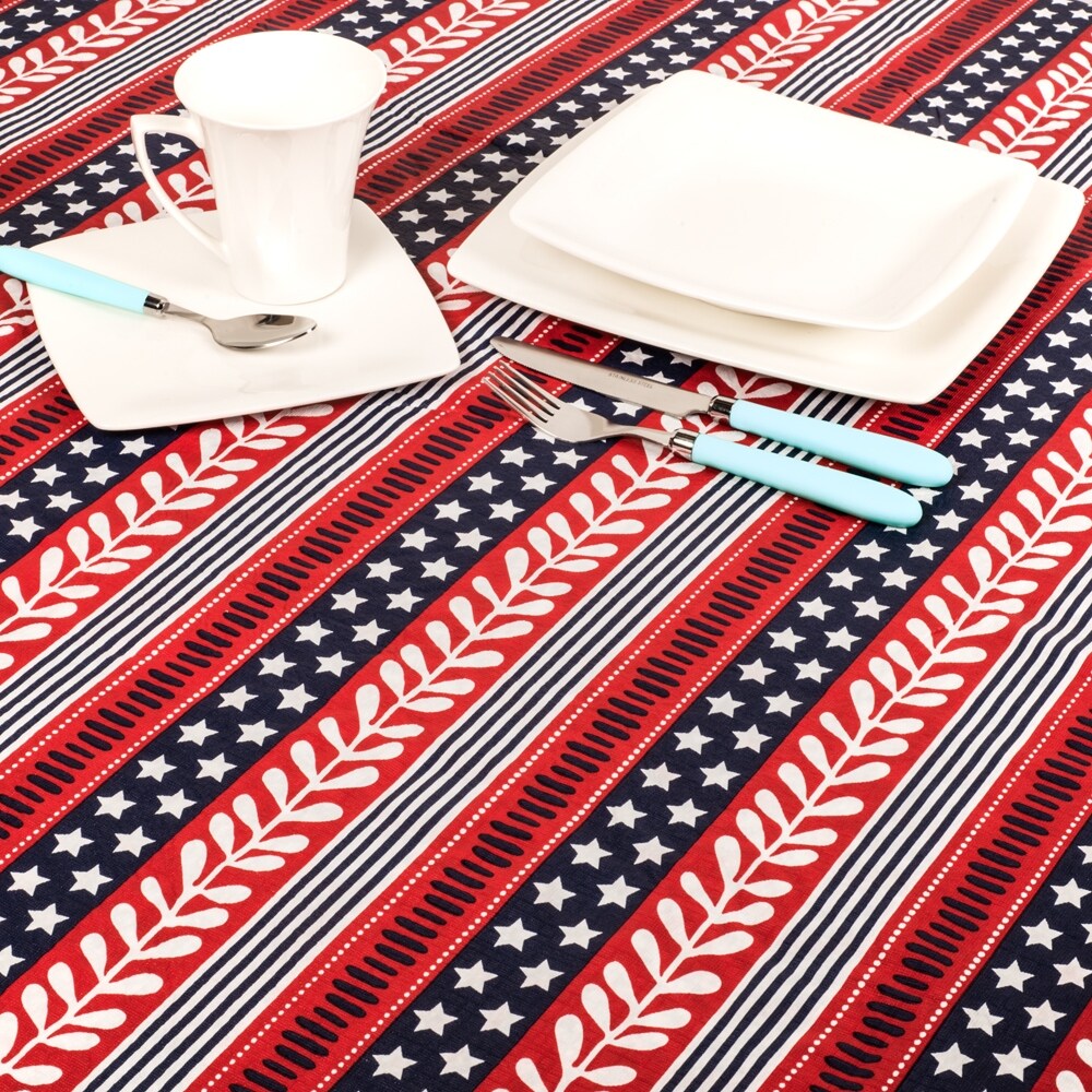 Americana 52x70 Inch PEVA Flannel Backed Tablecloth - Waterproof & Wrinkle-Resistant for Dining, Picnics, and Outdoor Events