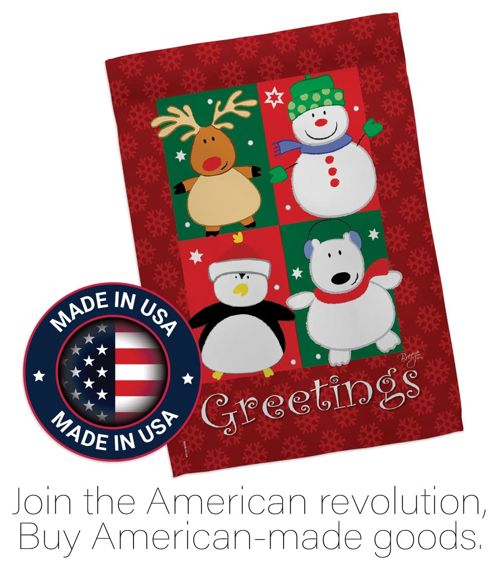 Winter Christmas Decorative Flag Set w/Flagpole - Breeze Decor FK114063-BO for Holiday Home & Garden Decor