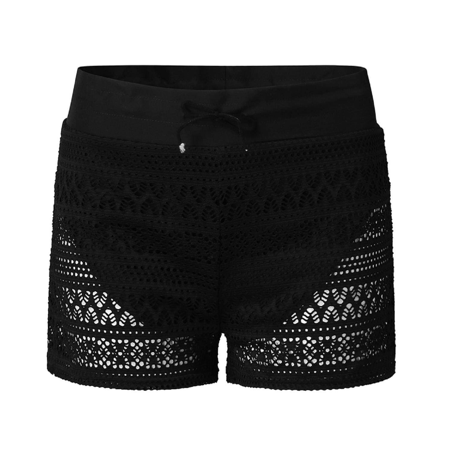 Women's Lace Boxer Shorts - Plus Size Black Swim Shorts 2-Piece Set for Swimming, Beach & Spring Vacations | Comfortable Ladies Swimwear with Matching Top