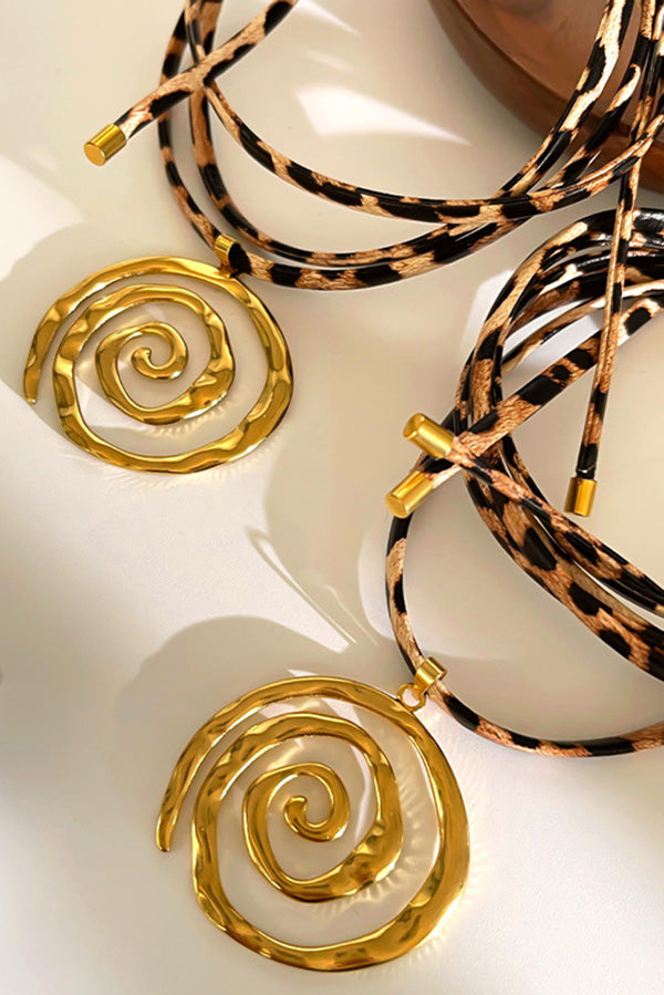 Stylish Leopard Print Leather Cord Spiral Stainless Steel Necklace for Women | Fashion Animal Print Pendant Jewelry | Perfect for Parties, Dating & Everyday Wear