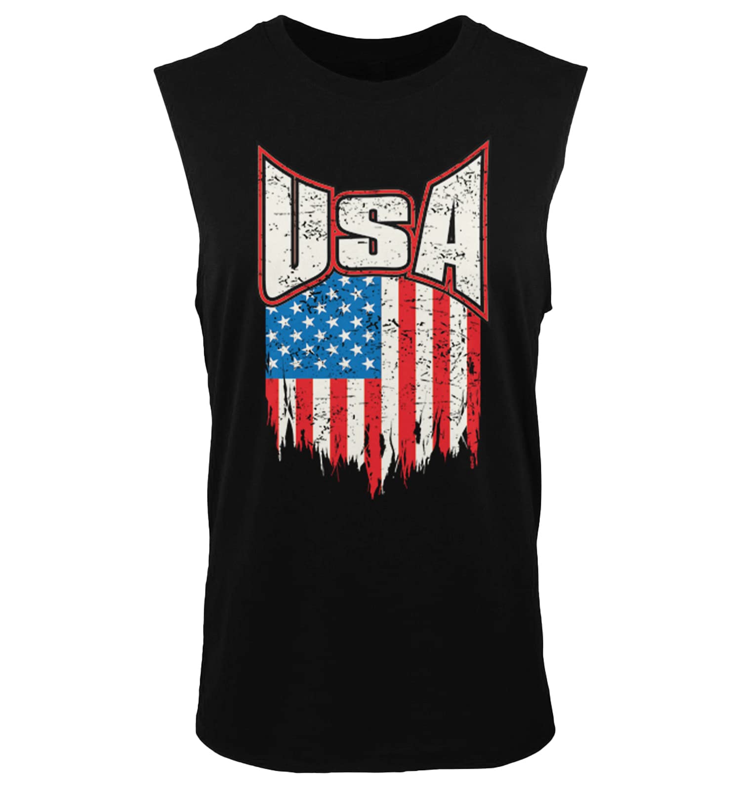 Tcombo Torn USA Flag Patriotic Sleeveless Shirt for Men - American Pride 4th of July Tank Top - Perfect for Independence Day Celebrations, BBQs & Summer Festivals