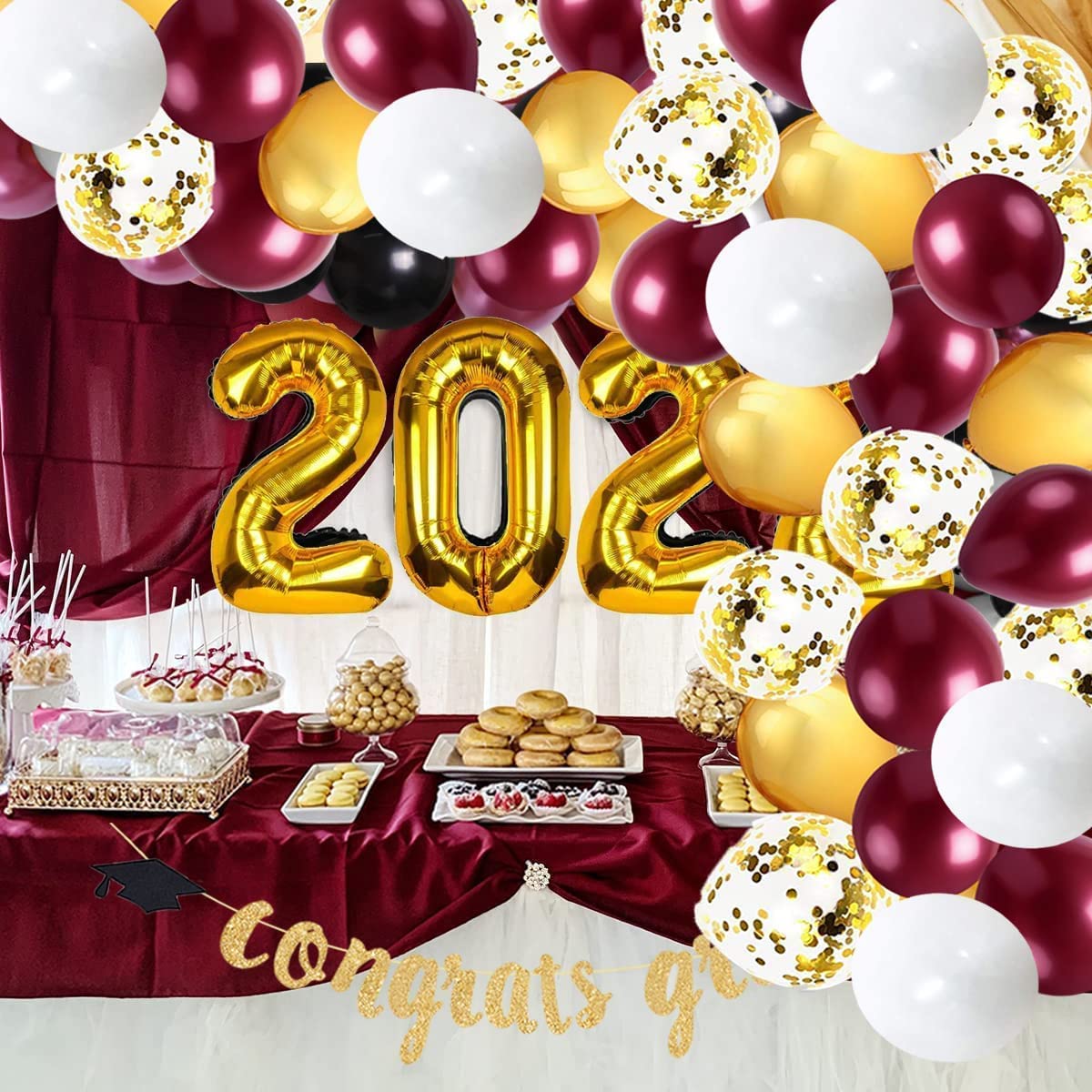 2025 Maroon & Gold Graduation Balloons - 30Pcs Burgundy White Gold Party Decorations for Graduation, Birthday & Wedding Celebrations - Perfect for Graduation Parties, Birthday Decor & Wedding Receptions