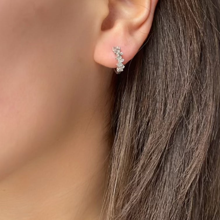 Staggered Baguette Diamond Huggie Earrings - Elegant Stackable Hoop Earrings for Women, Perfect for Weddings, Parties & Everyday Wear