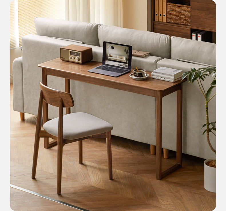 Premium Black Walnut Solid Wood Narrow Writing Desk - Modern Minimalist Home Office & Study Workstation for Small Spaces