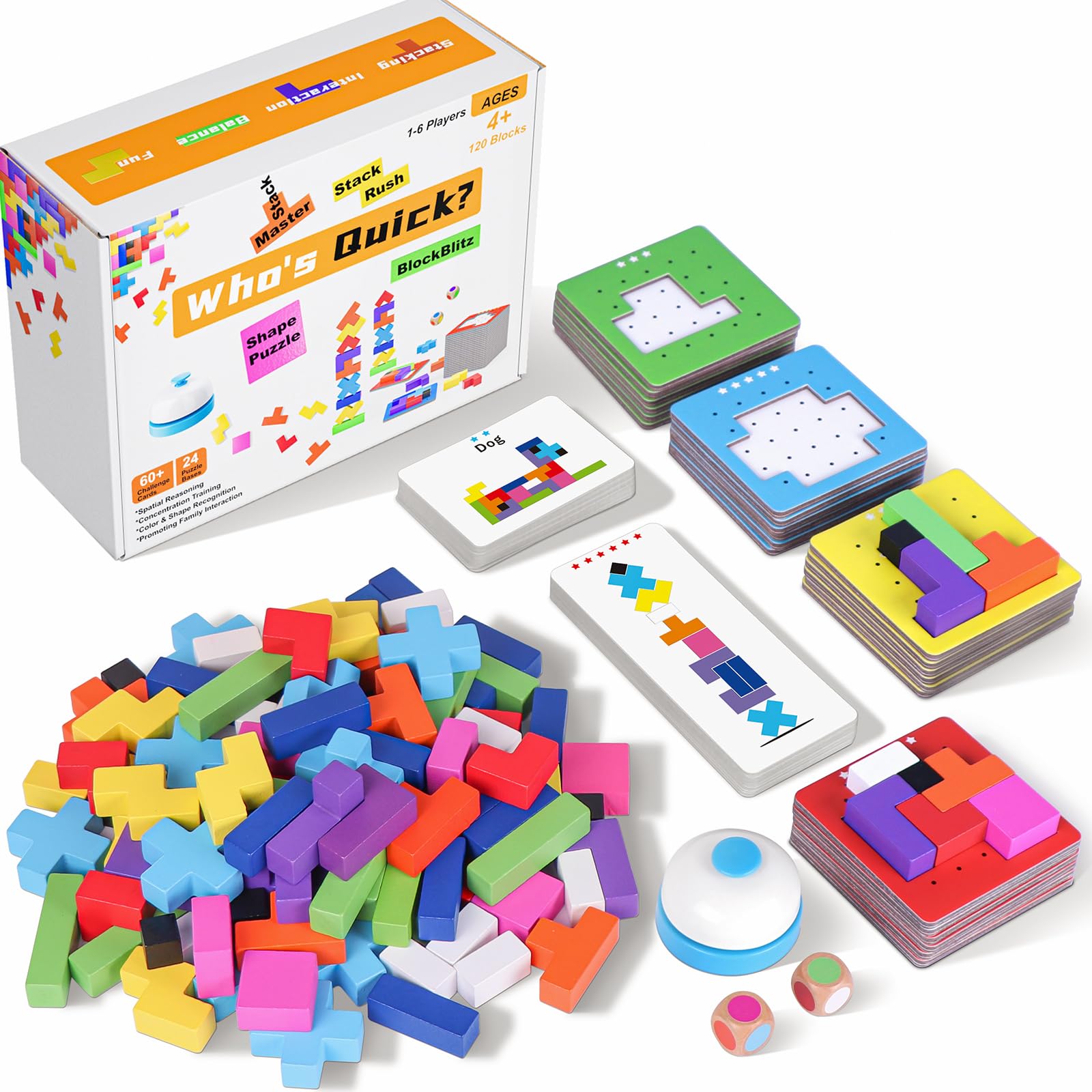 Premium 120-Piece Wooden Block Stacking Game - Fast-Paced Family Board Game for Kids Ages 4+ | Educational STEM Toy, Party Game for 1-6 Players | Perfect for Birthday Gifts, Classroom Activities & Family Game Nights