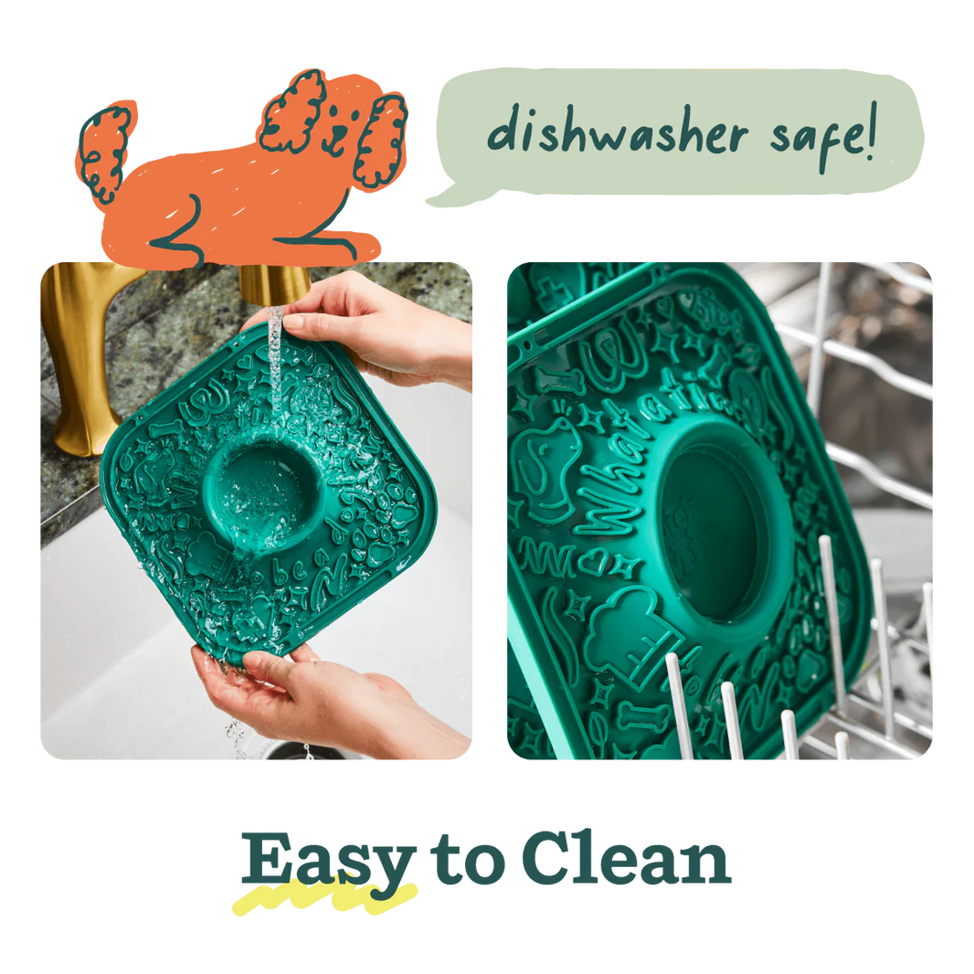 LickMat Verde for Dogs - Licking Mat with Suction Cups & Built-in Bowl | Perfect for Woof LickMix | Reduce Anxiety & Slow Feeding for Dogs