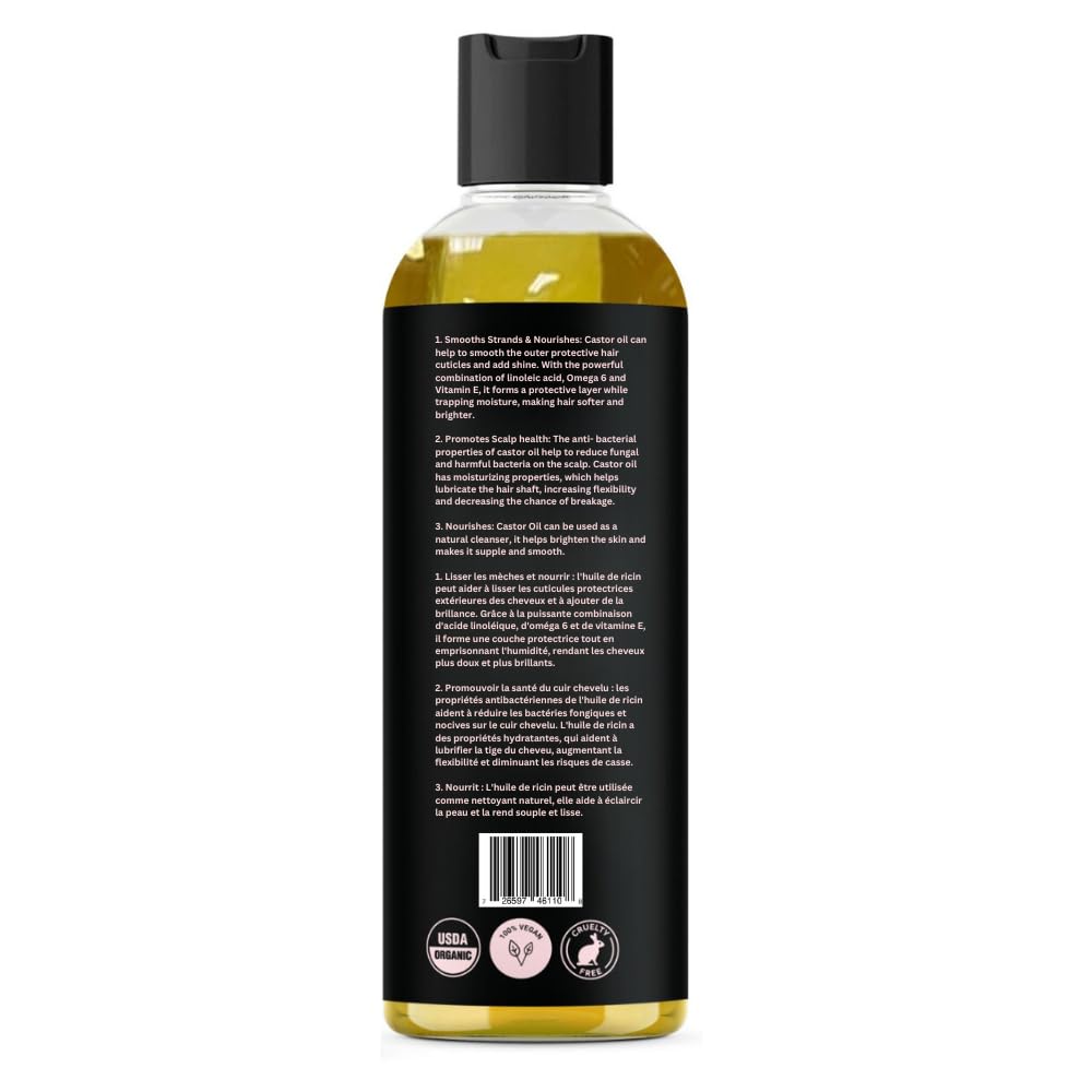 Faith Co. USDA Certified Organic Cold Pressed Castor Oil - 100% Pure Hexane-Free for Hair Growth, Eyelashes & Eyebrows - Vegan Hair & Lash Serum - 240ml - Perfect for Natural Hair Care, Skin Moisturizing & Beauty Treatments
