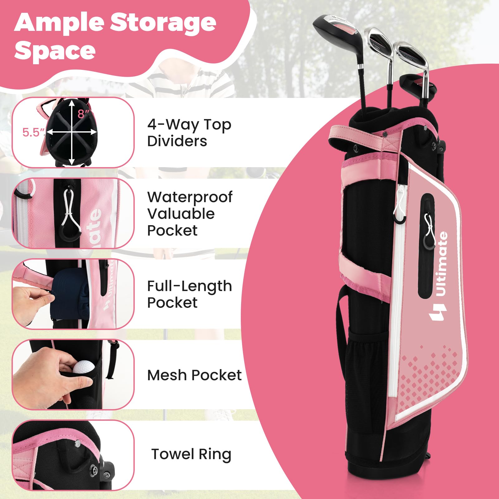 GYMAX Kids Golf Club Set - Right Handed Junior Golf Clubs for Boys & Girls Ages 3-12 | Includes 4/6 Golf Clubs & Stand Bag | Perfect for Backyard Practice, Driving Range & Junior Golf Tournaments