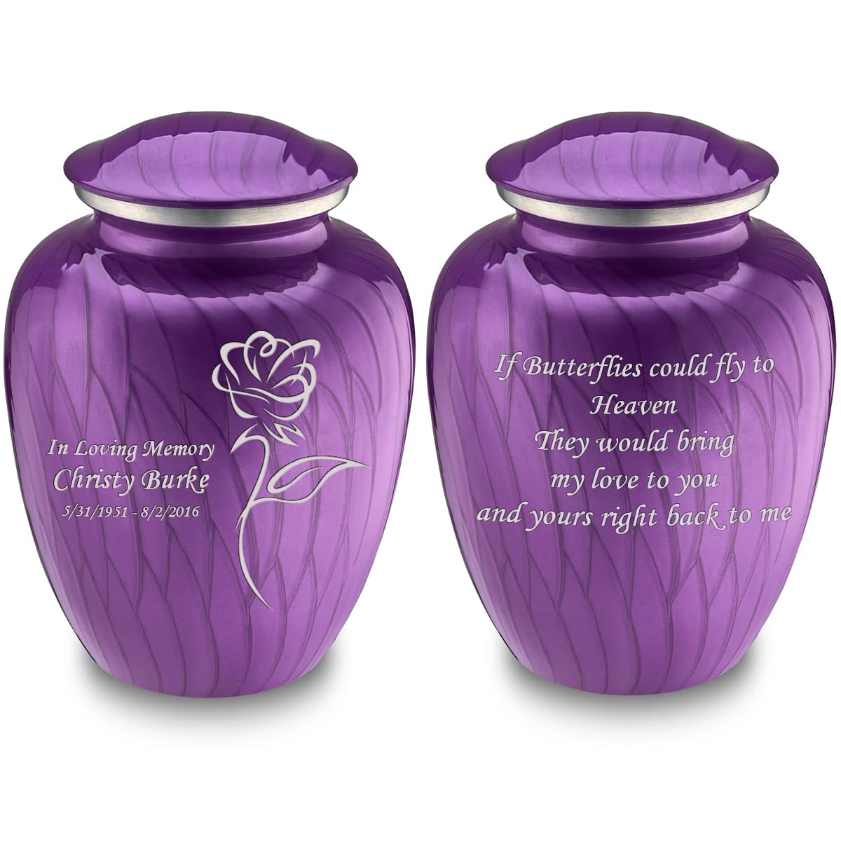 Personalized Rose Cremation Urn for Human Ashes - Large Pearl Purple Funeral Urn for Adults with Double Side Engraving | Holds 200 lbs | Memorial Keepsake for Loved Ones | Perfect for Home Display, Funeral Services & Memorial Ceremonies