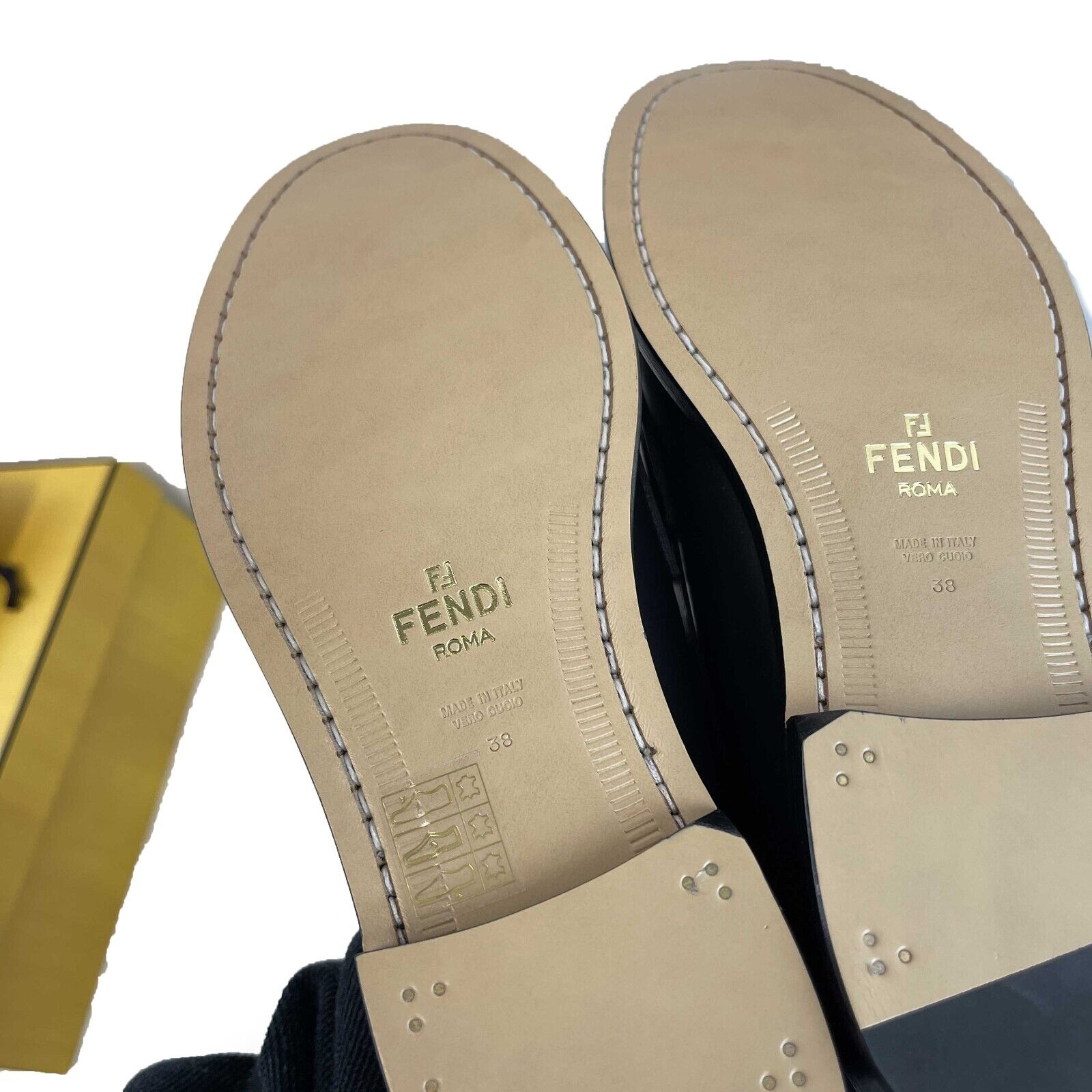Fendi O'Lock Black Loafers Women's Size 38 US 8 - New with Original Box | Luxury Italian Leather Slip-On Shoes for Office, Parties & Formal Occasions
