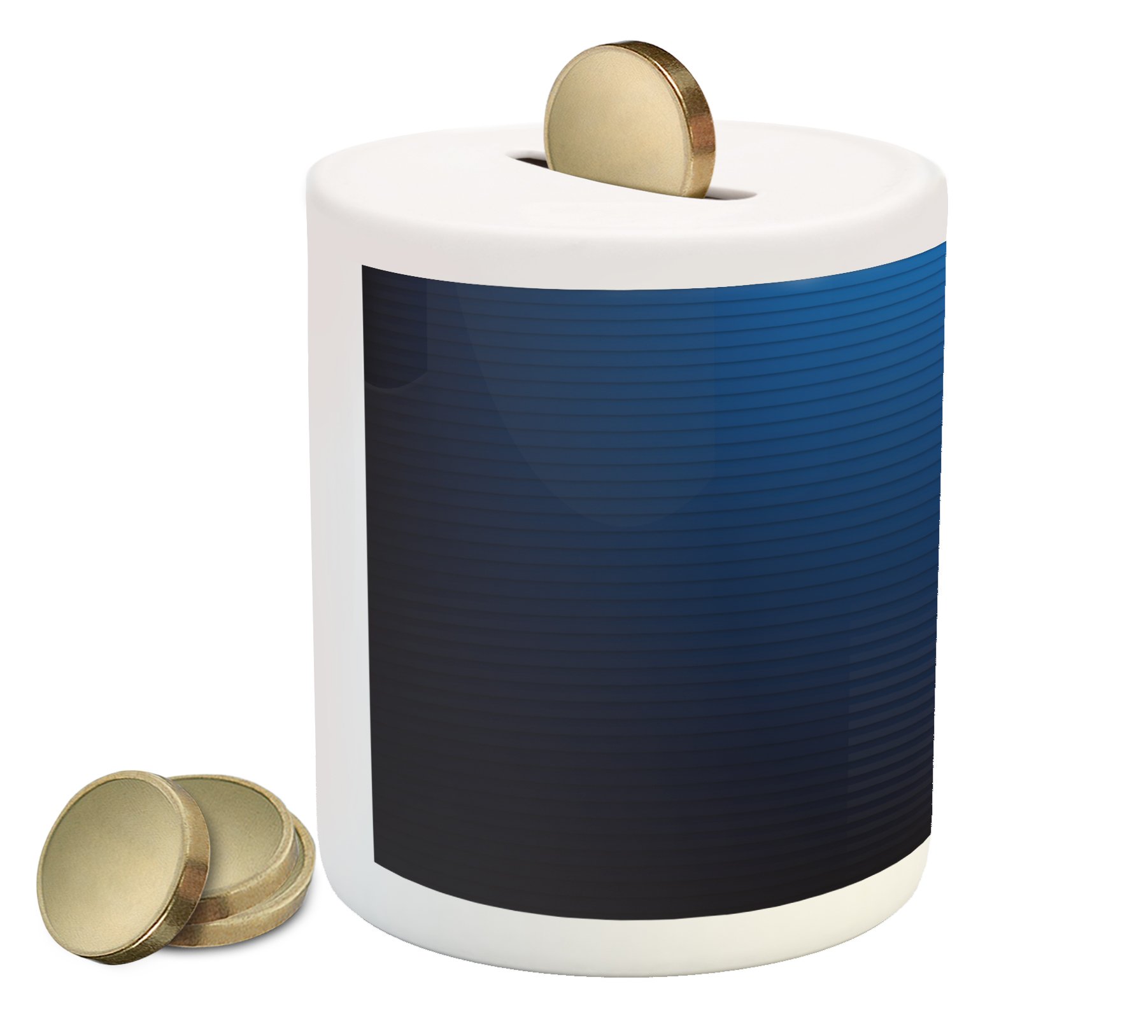 Ambesonne Navy Piggy Bank - Modern Ceramic Coin Bank with Digital Ombre Lines, Urban Style Art for Cash Saving | Perfect for Kids, Teens & Home Decor (Dark Blue)