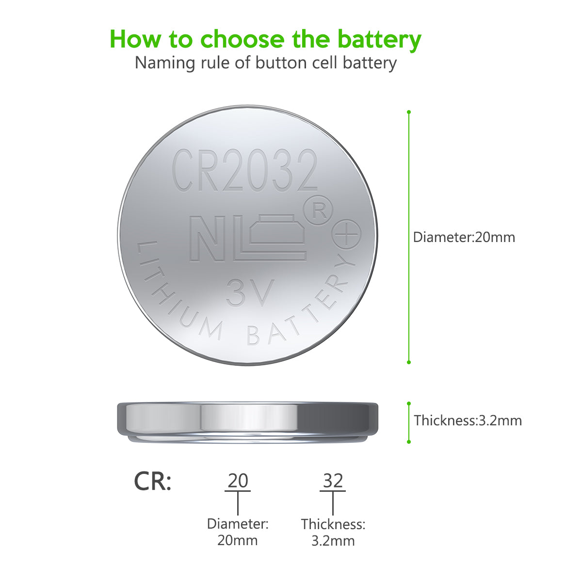 EBL CR2032 3V Lithium Coin Battery - Long Lasting Power for Watches, Key Fobs, Calculators & Medical Devices