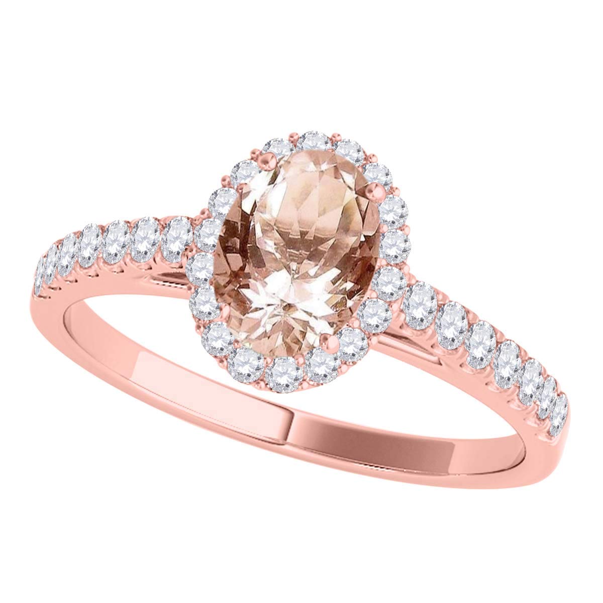 MauliJewels 0.70 Carat Diamond & Morganite Engagement Ring for Women - 10K Rose Gold Oval Gemstone Wedding Band, Promise Ring, Anniversary Gift for Her - Perfect for Proposals, Bridal Jewelry & Special Occasions