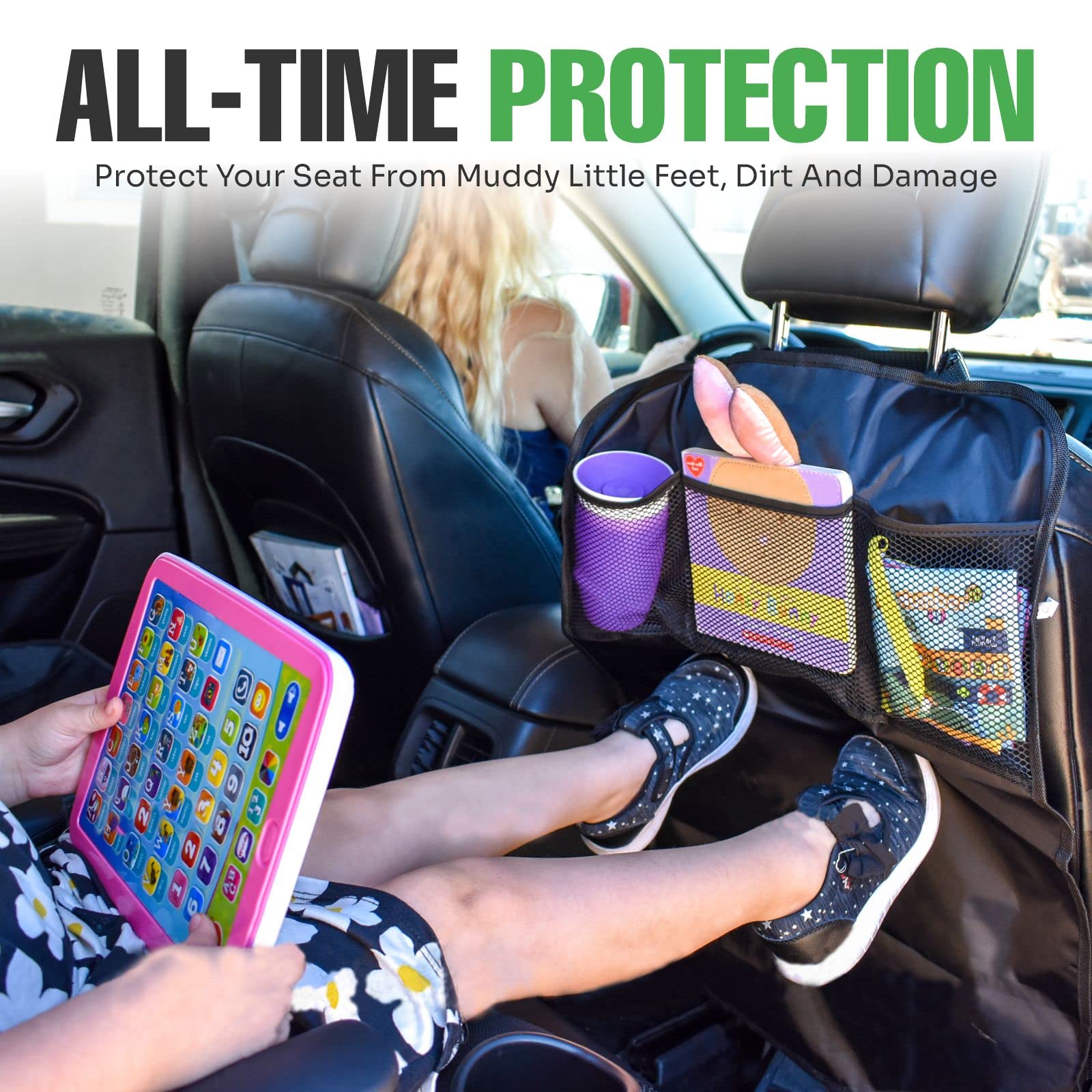 **Lebogner 2-Pack X-Large Waterproof Back Seat Covers for Kids – Durable Car Seat Protectors with 3-Pocket Storage Organizer – Shields Against Dirt, Mud & Scratches – Perfect for Family Road Trips & Daily Commutes**