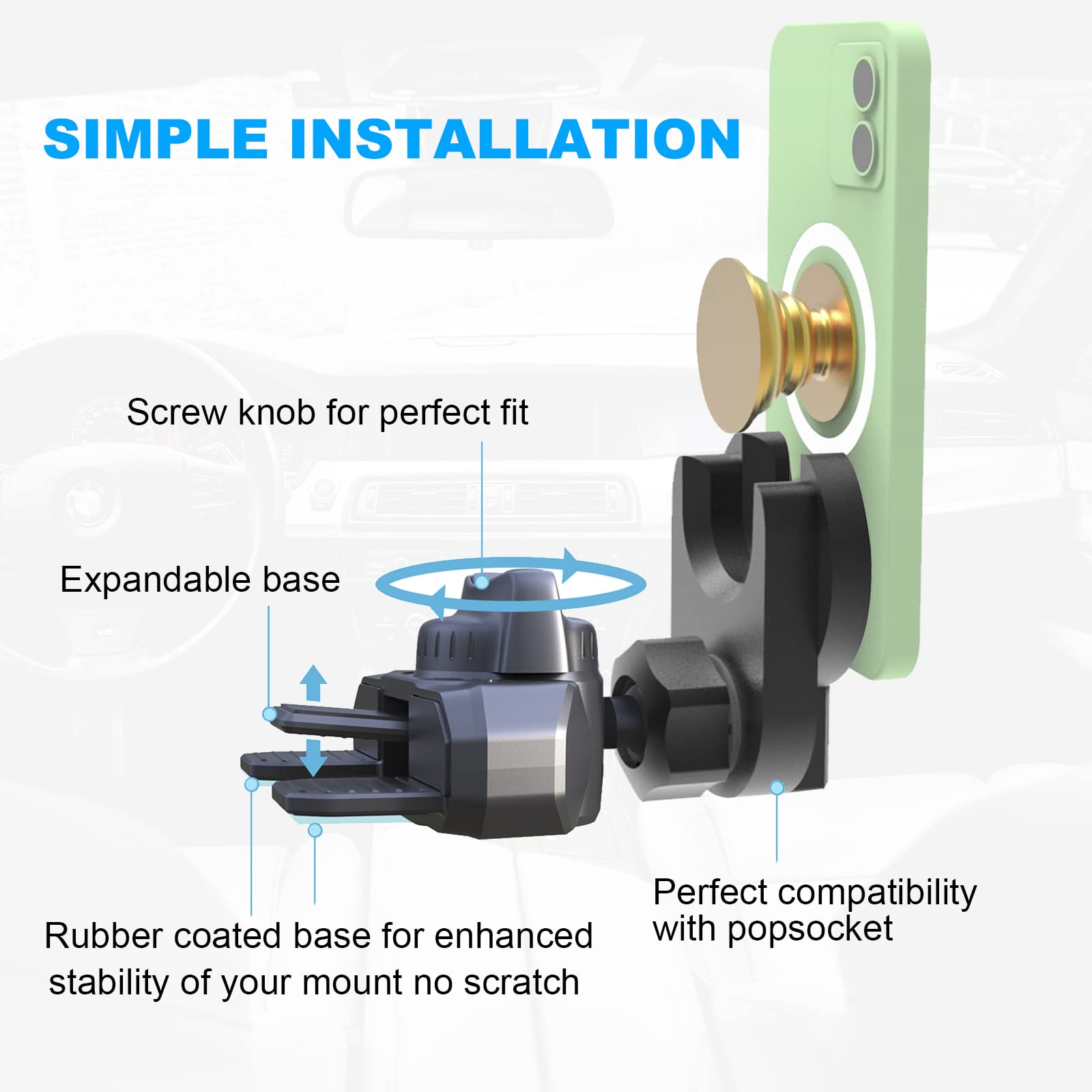 CD Slot Car Phone Holder with Grip/Socket Mount - Universal Car Mount Compatible with MagSafe Wallet, iPhone, Samsung & Card Holders | Perfect for Hands-Free Driving, GPS Navigation & Safe Phone Storage