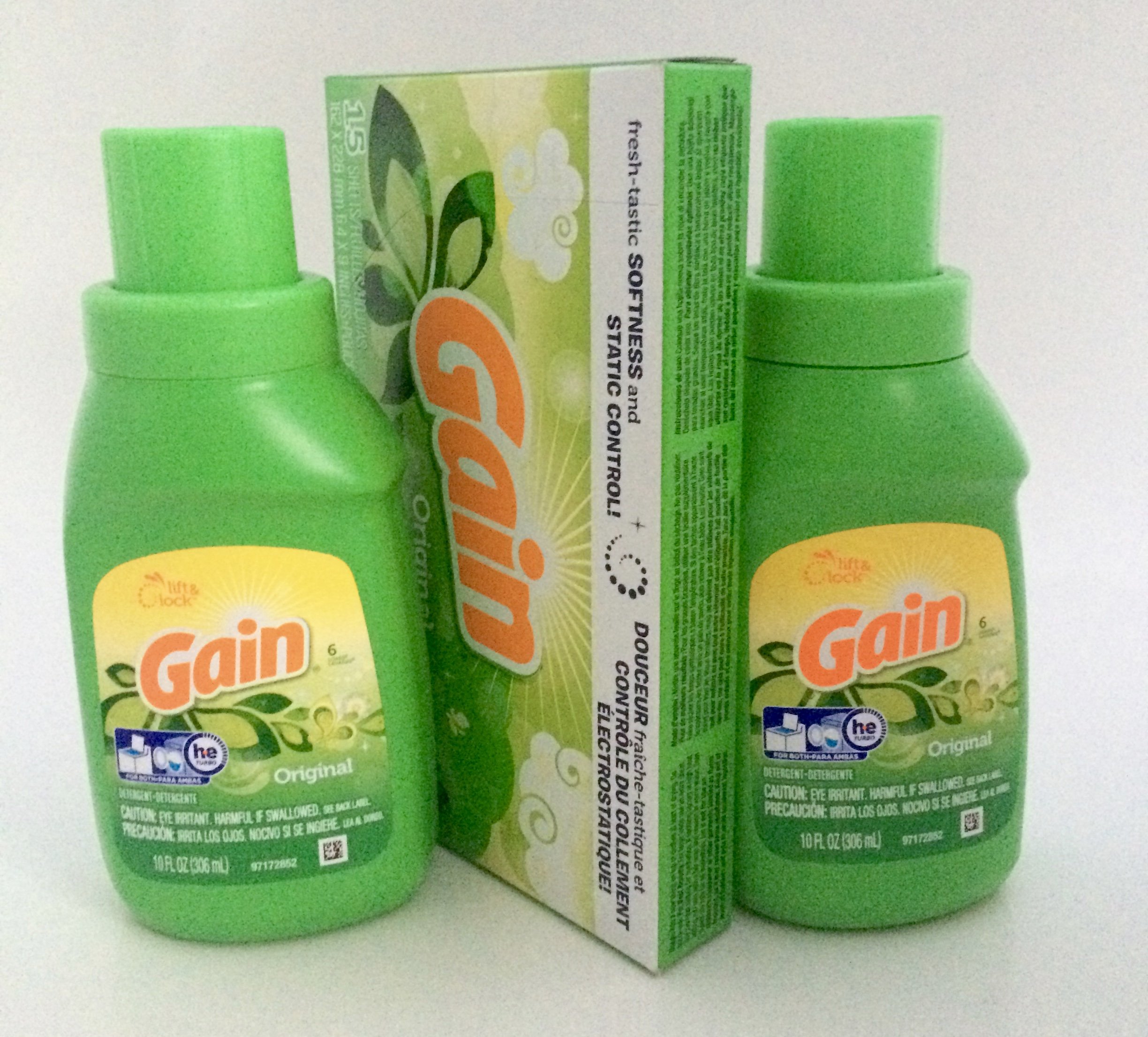 Gain Original Scent Laundry Detergent 10 Oz Travel Size Pack with 15ct Dryer Sheets - Fresh Clean Scent for Travel, Gym, Camping & On-the-Go Laundry Needs