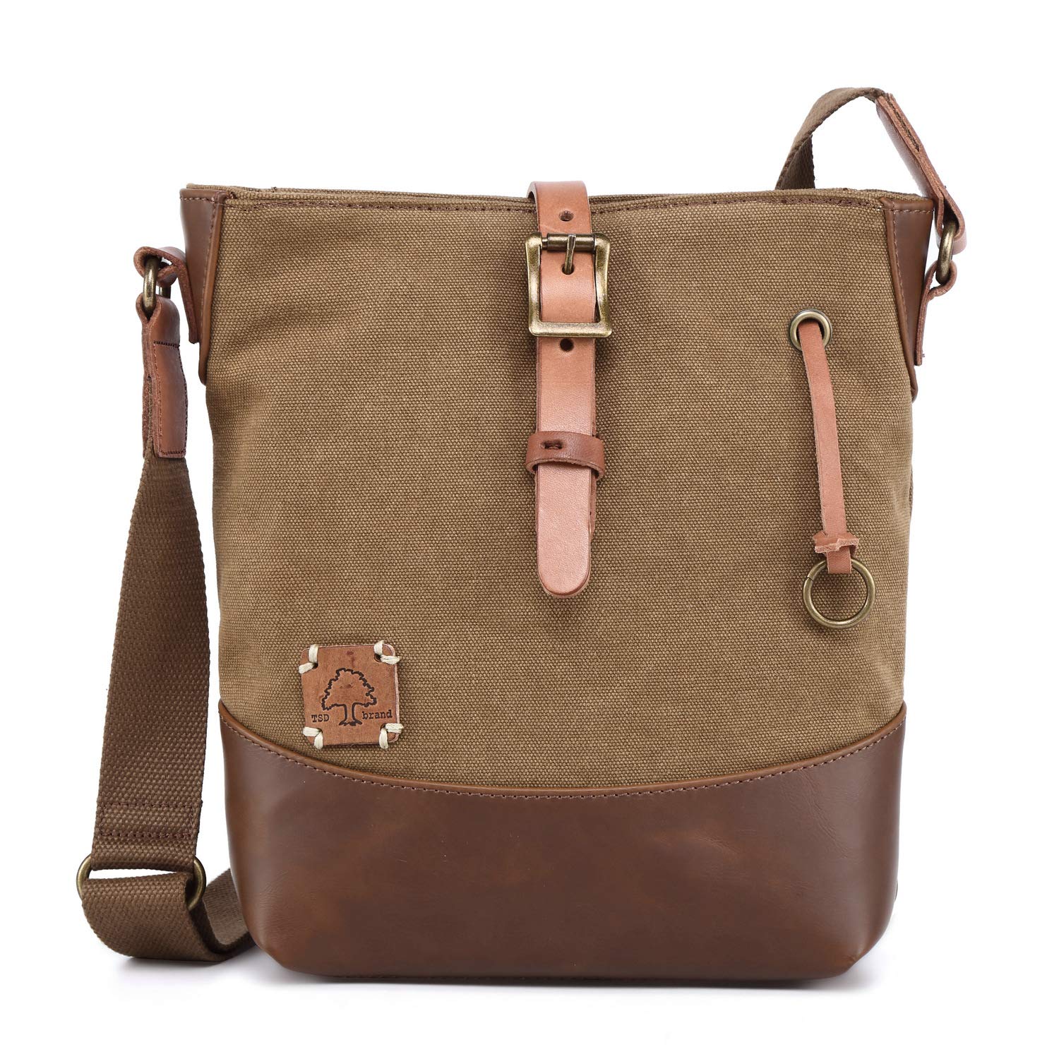 TSD Brand Redwood Canvas Crossbody Bag for Women - Vintage Leather Trim Shoulder Purse (Brown) | Perfect for Travel, Shopping & Everyday Use